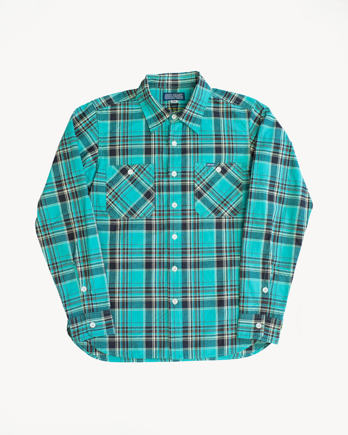 IHSH-356-GRN - 5oz Selvedge Madras Check Work Shirt - Green