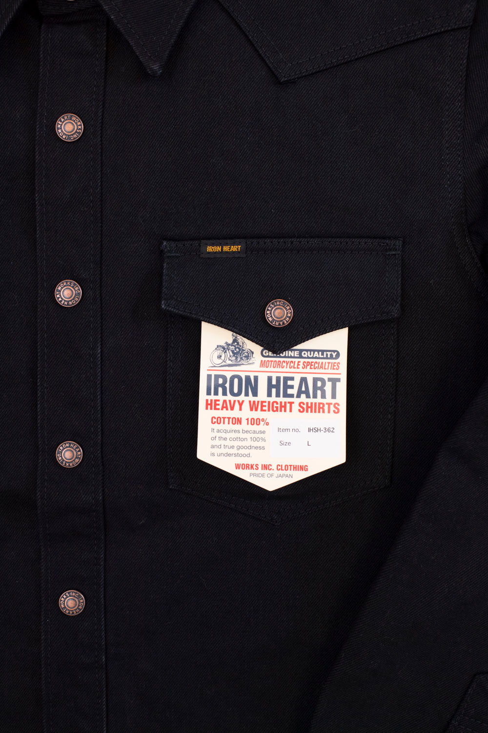 IHSH-362-BLK - 16oz Non-Selvedge Denim CPO Shirt - Superblack (Fades To  Grey)