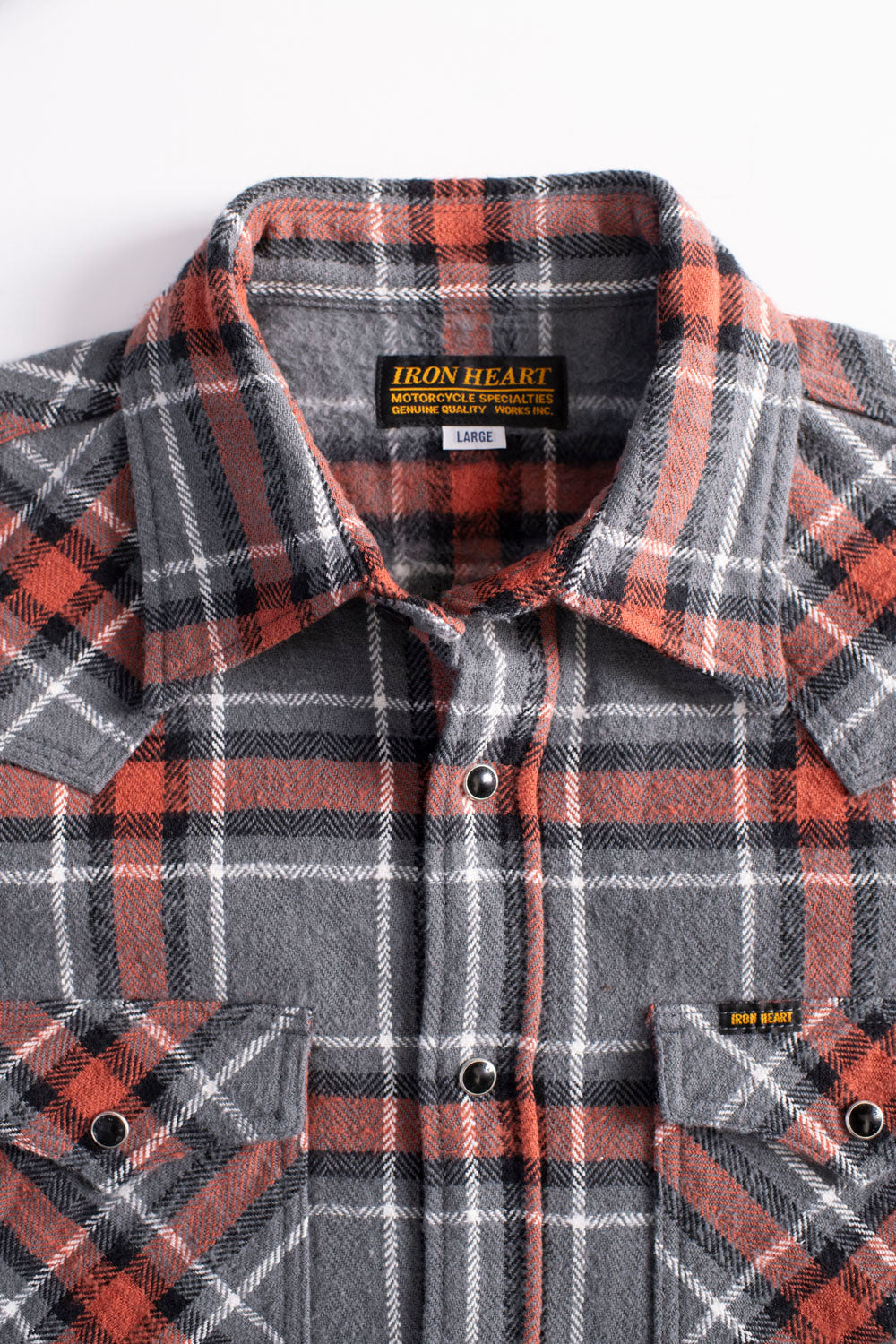 IHSH-369-GRY - 12oz Slubby Heavy Flannel Herringbone Check Western Shirt -  Grey