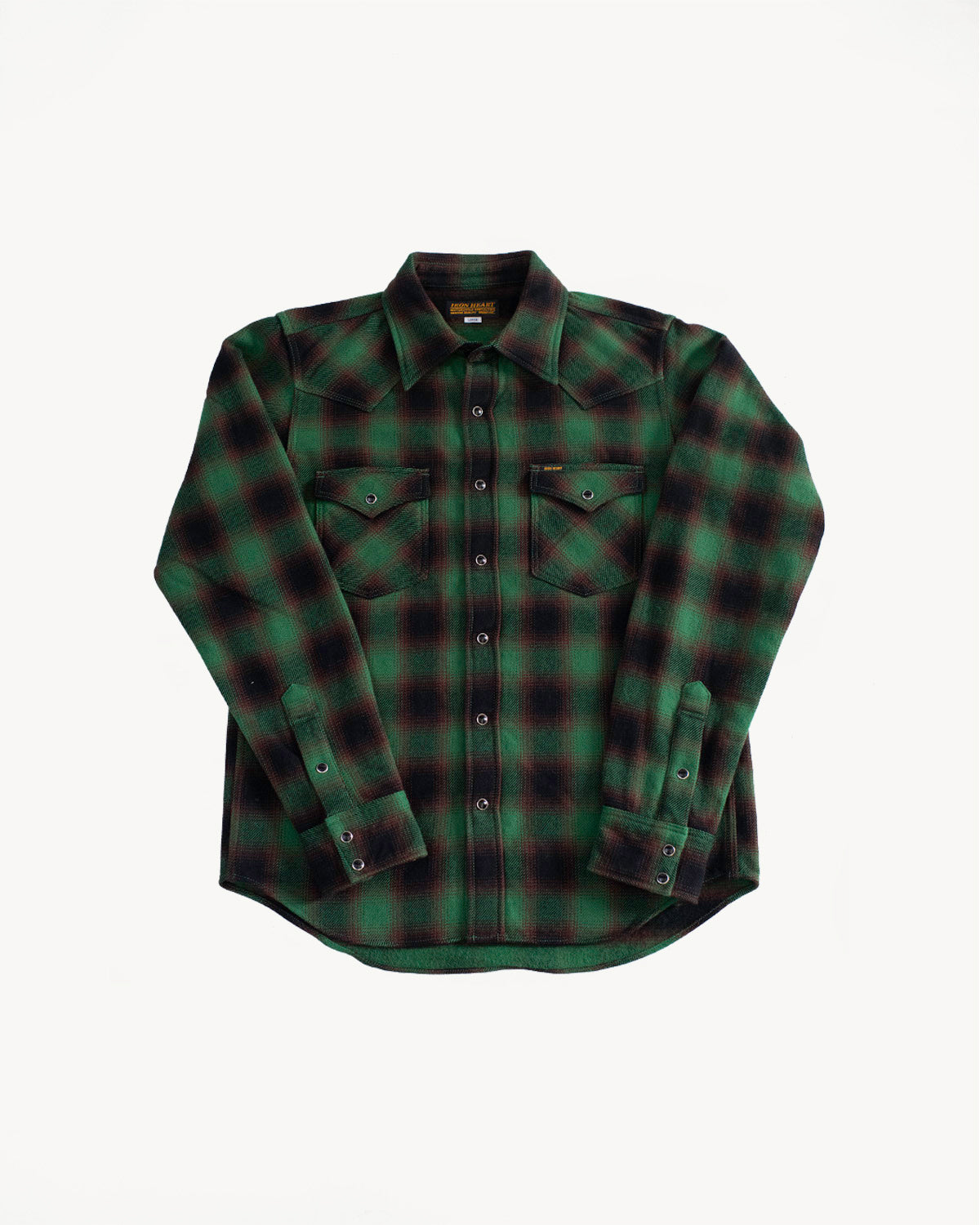 IHSH-373-GRN - Ultra Heavy Flannel Ombré Check Western Shirt - Green