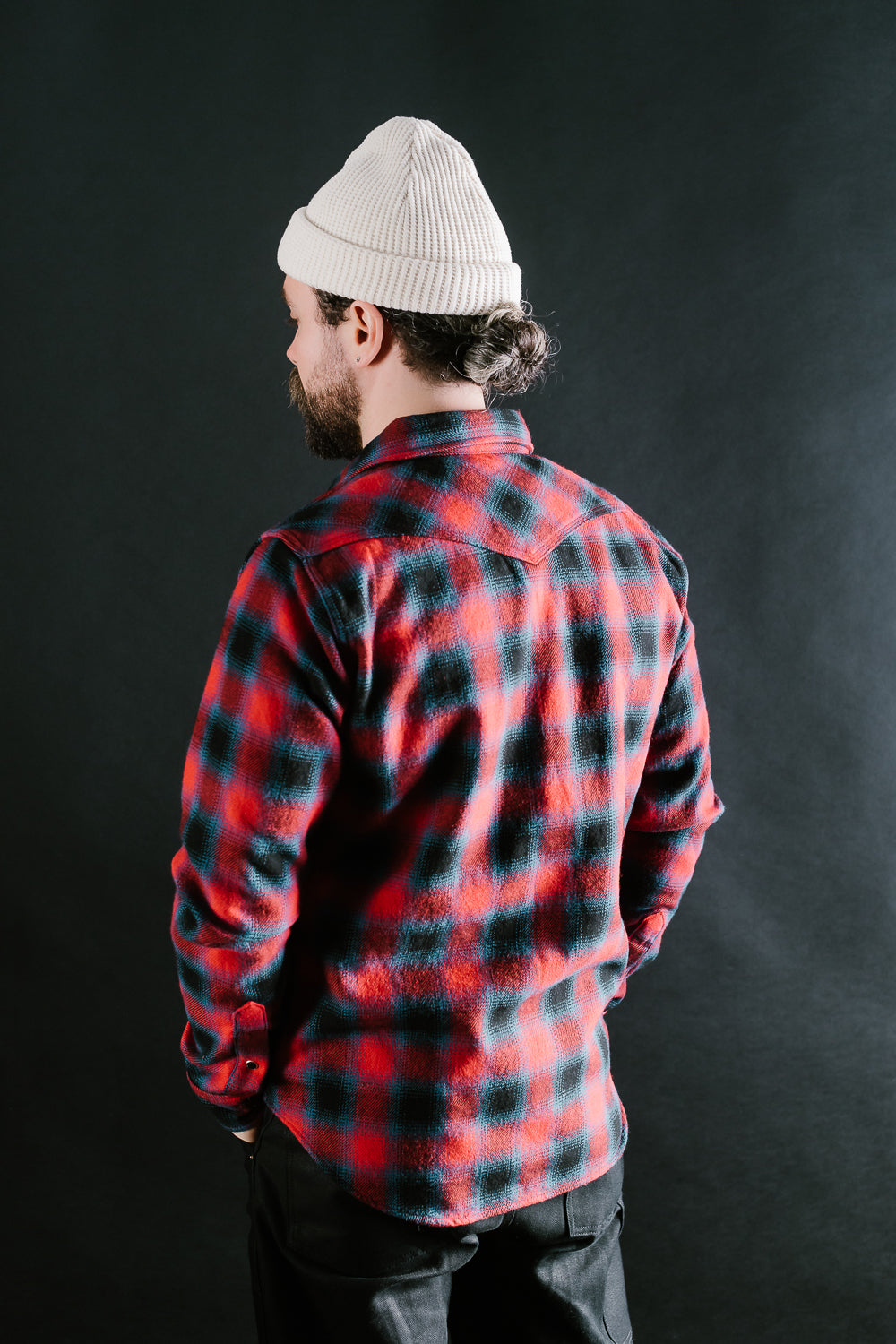 IHSH-373-RED - Ultra Heavy Flannel Ombré Check Western Shirt - Red