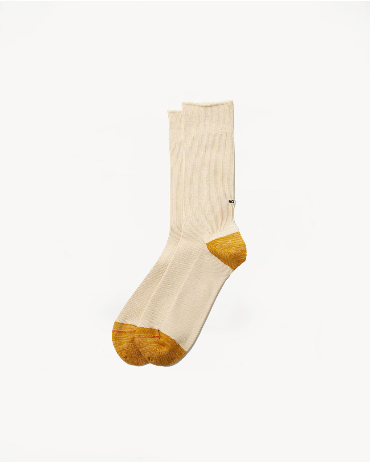 R1394 - Organic Cotton and Recycled Polyester Ribbed Crew Socks - Raw  White, Gold