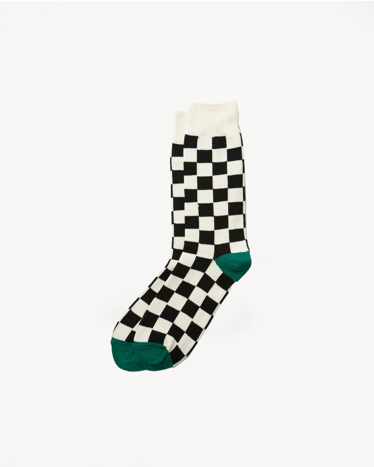 R1495 - Checkerboard Crew Socks - Ivory, Black, Green