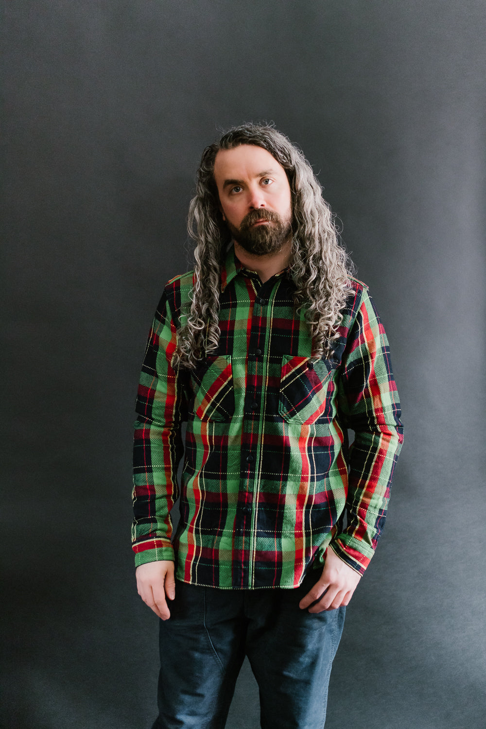 SIN23-01W - Rope Dyed Flannel Check Shirt - Green, Indigo