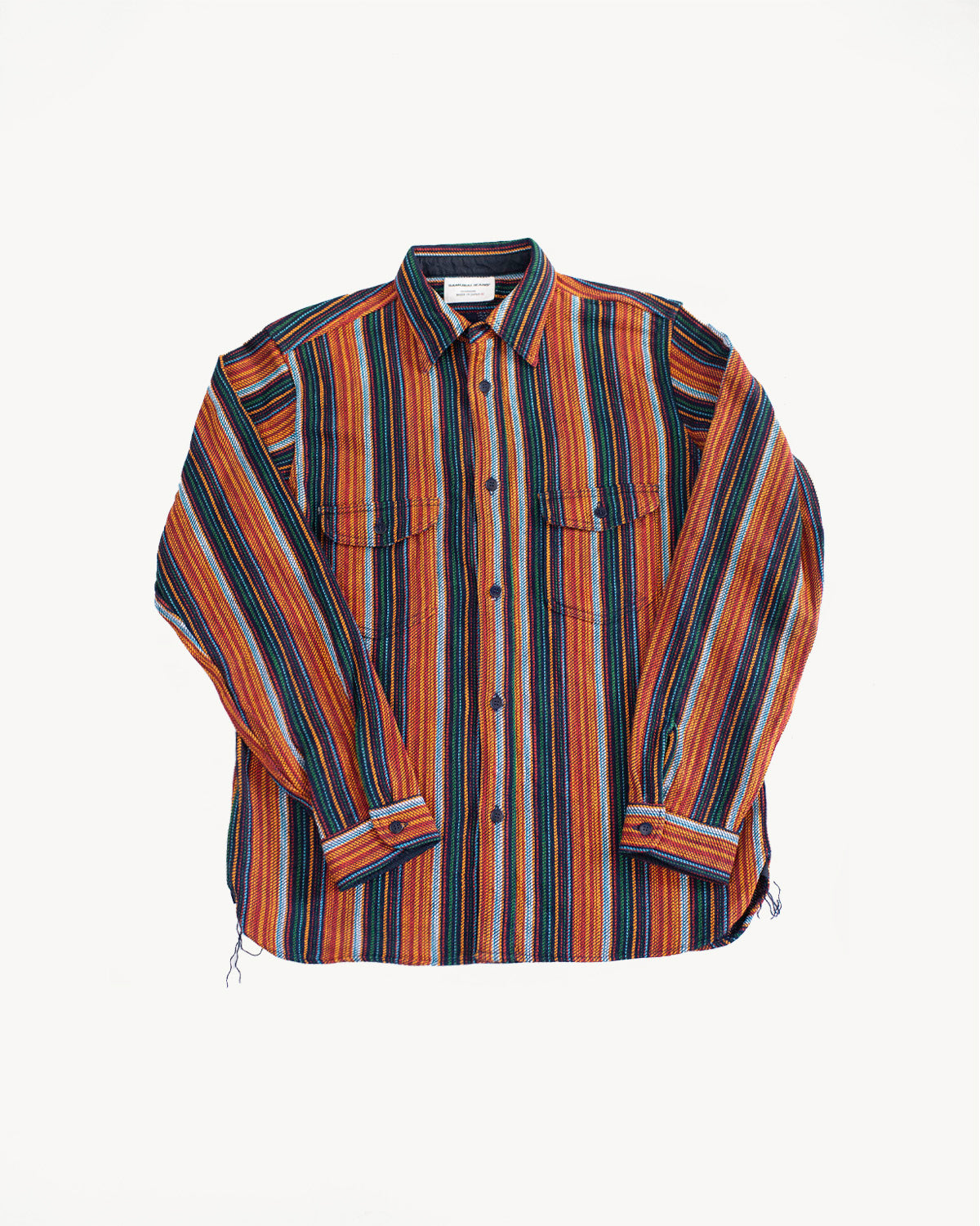 SIN23-02W - Rope Dyed Slub Flannel Stripe Shirt - Indigo, Orange