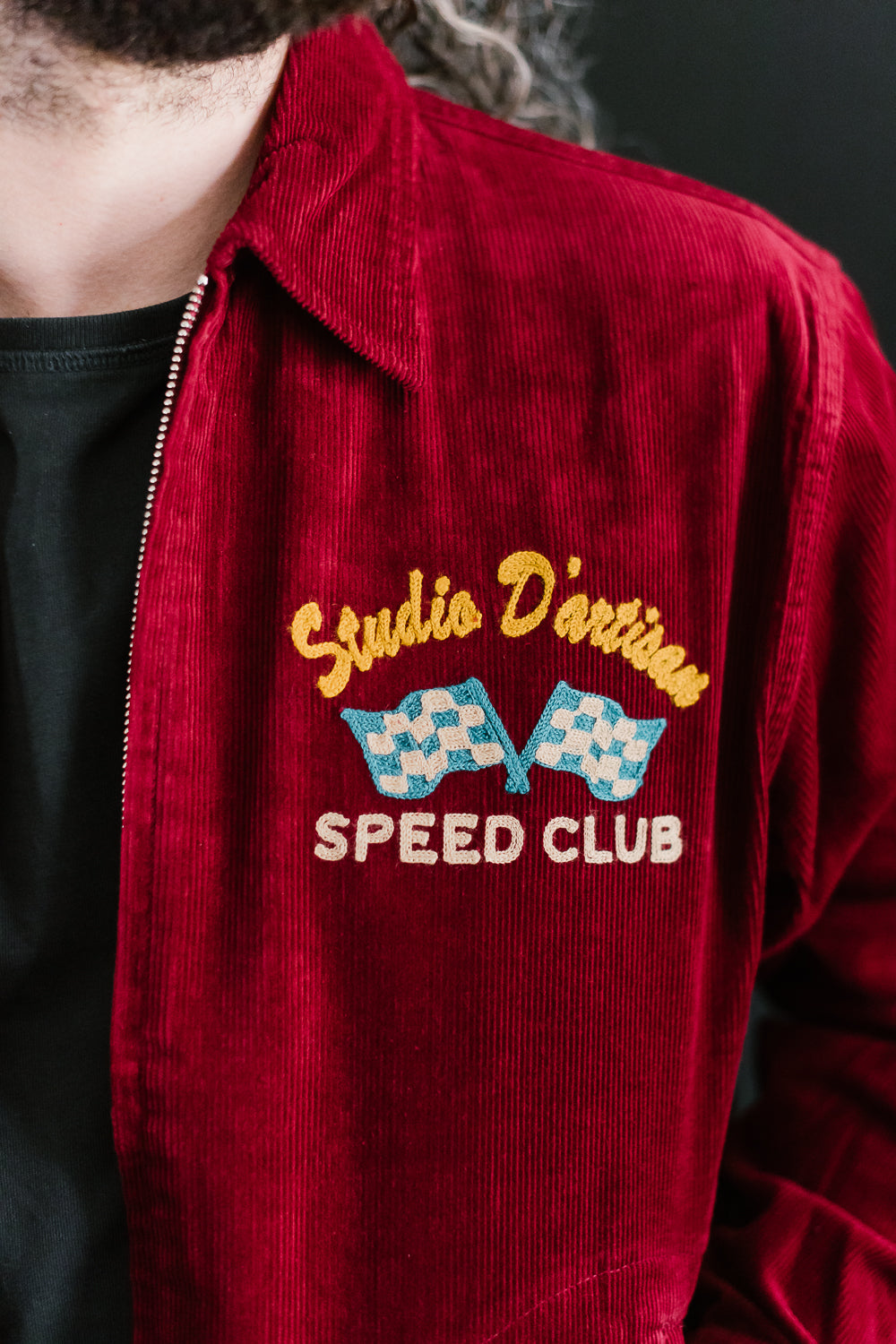 D4584 - Embroidery Speed Club Corduroy Jacket - Bordeaux