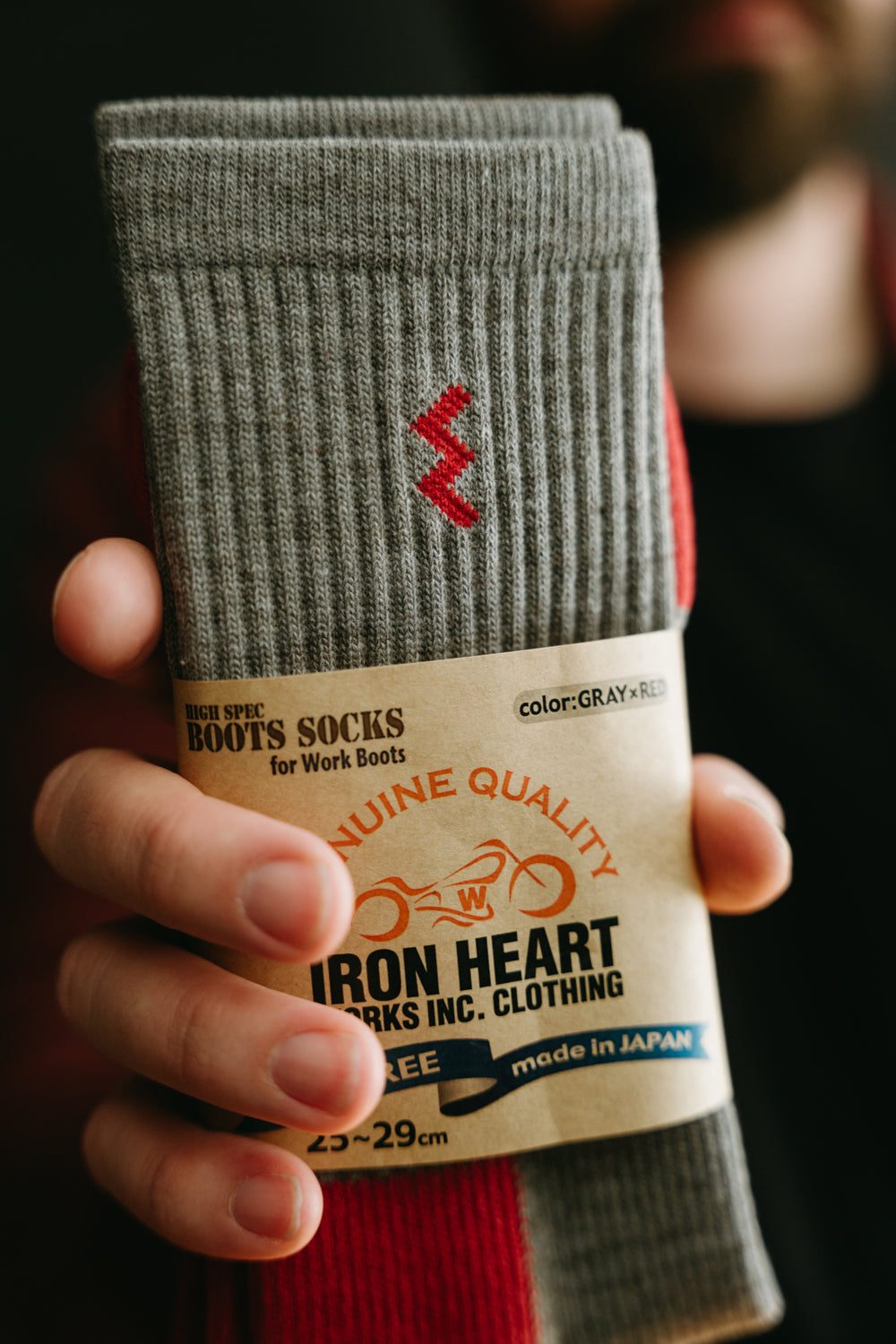 IHG-030-GRYRED- Iron Heart Work Boot Sock - Grey, Red