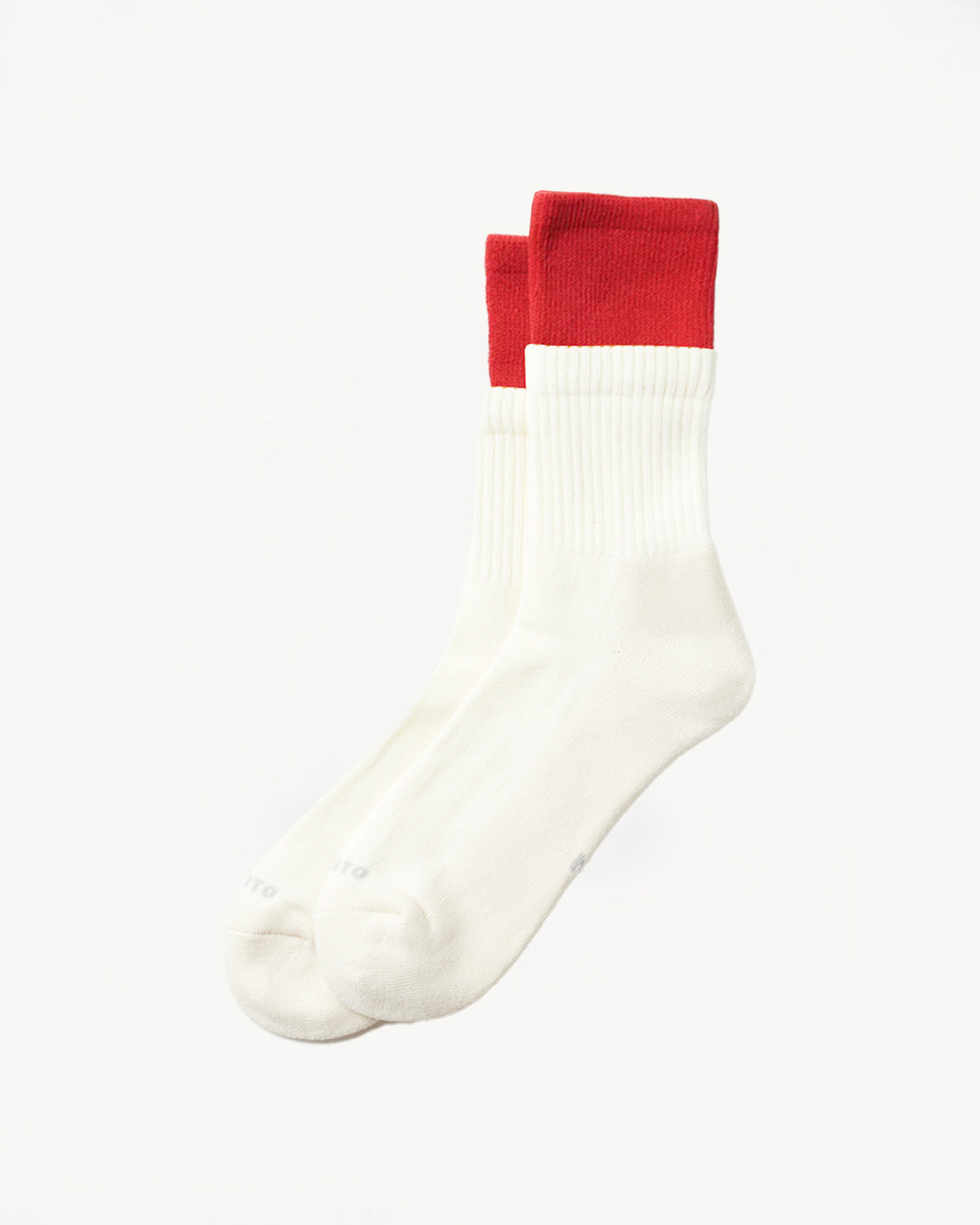R1421 - Organic Cotton Double Layer Crew Socks - Red, Off White | James Dant