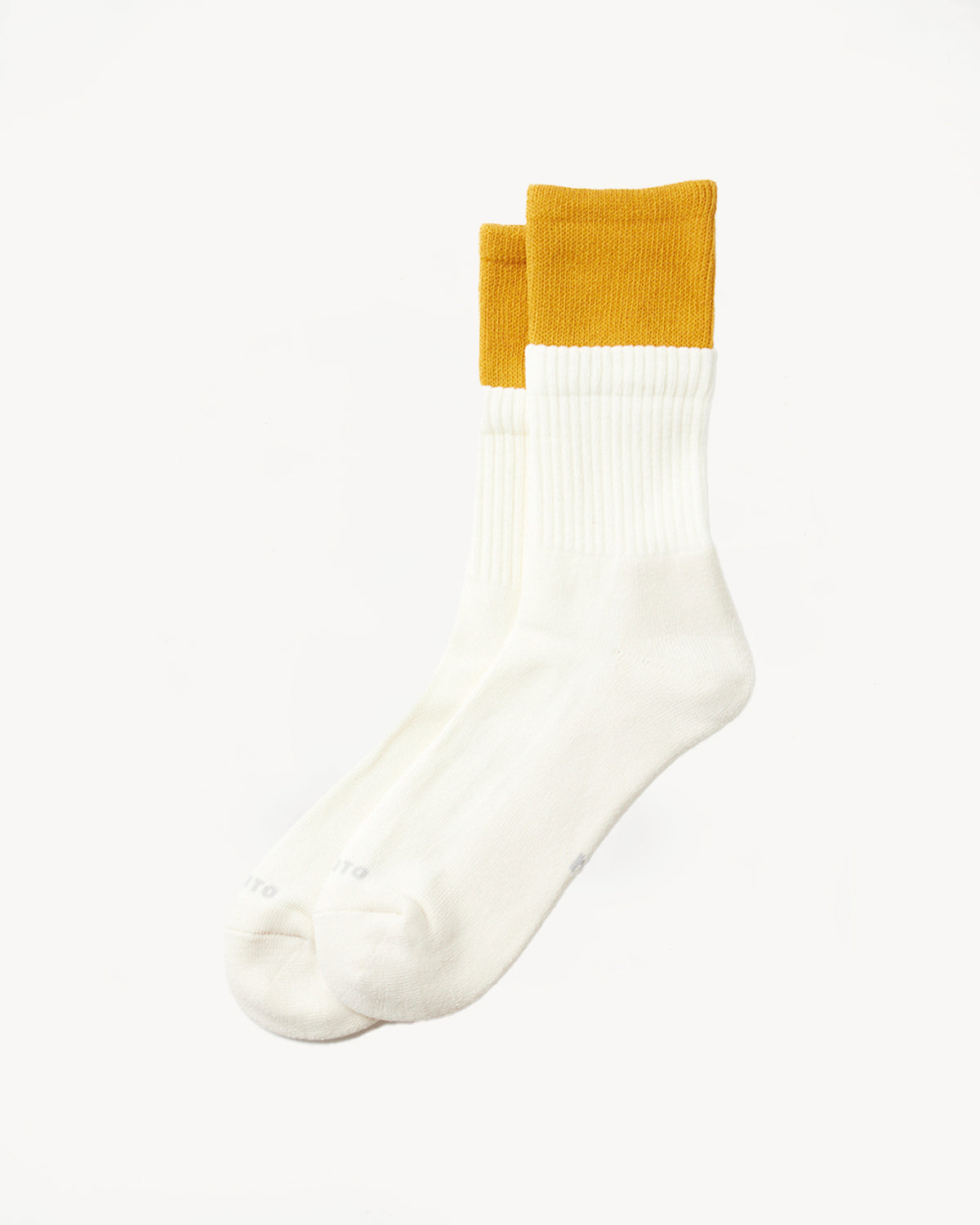 R1421 - Organic Cotton Double Layer Crew Socks - Yellow, Off White