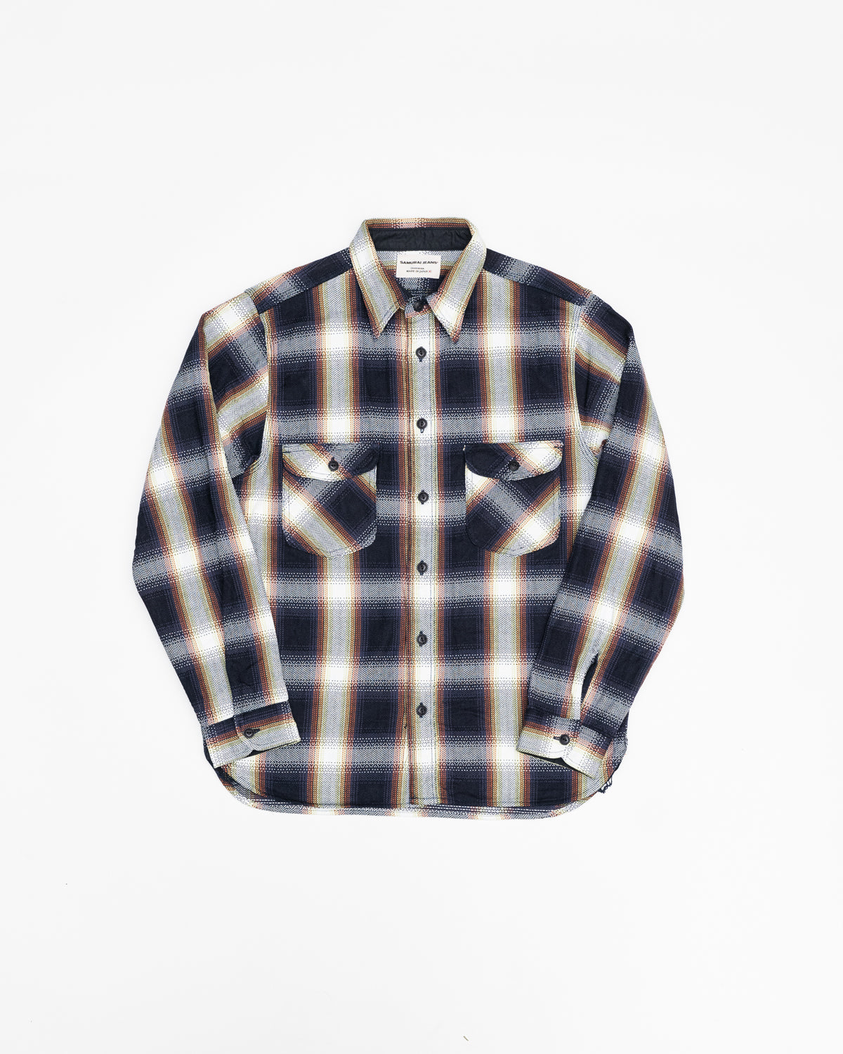 SIN22-02W - Rope Dyed Flannel Shirt - Indigo, White | James Dant