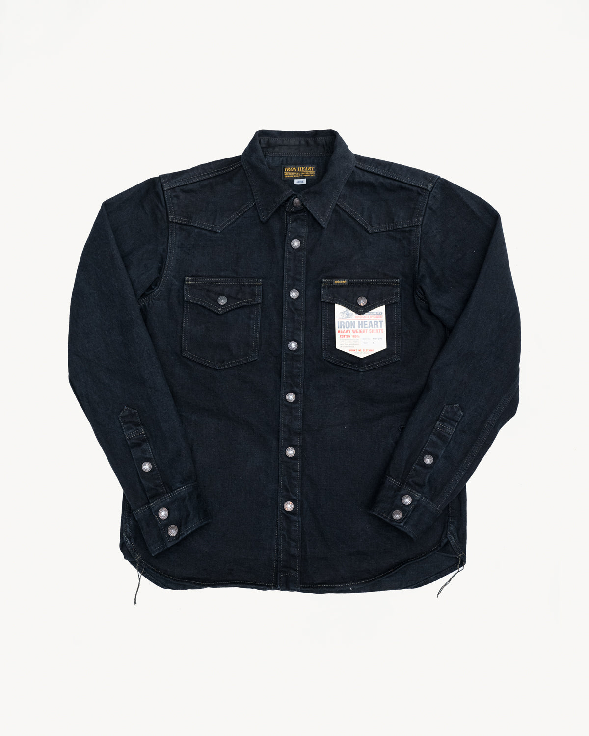 IHSH-293-OD - 18oz Vintage Selvedge Denim CPO Shirt - Indigo Overdyed Black