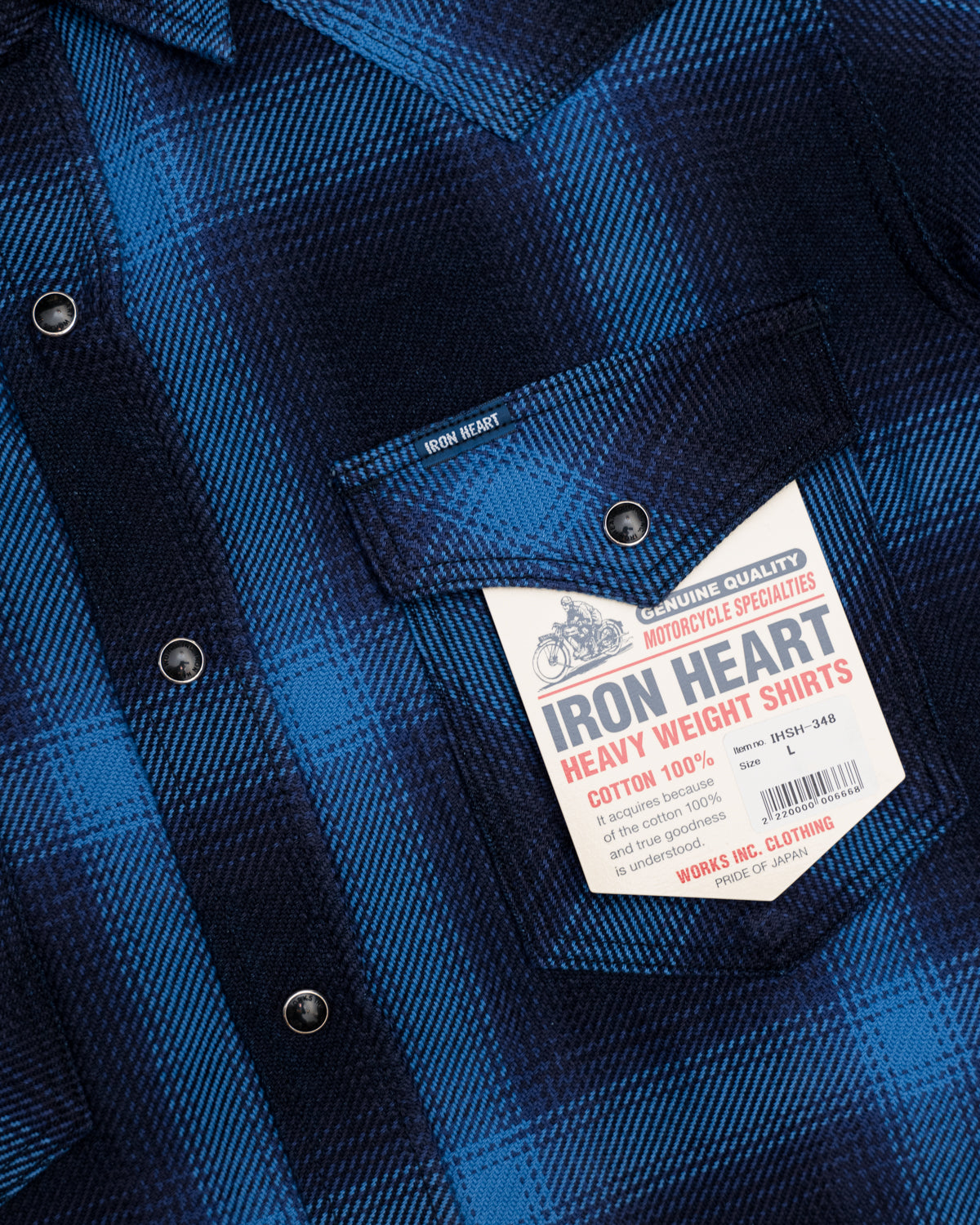 IHSH-348-IND - 9oz Selvedge Ombré Check Western Shirt - Indigo