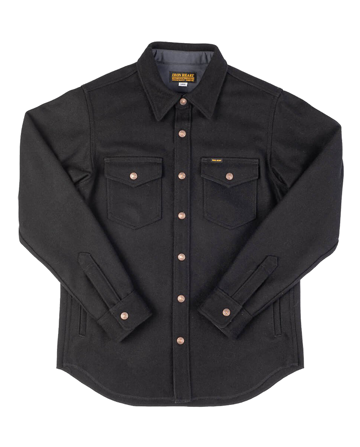 IHSH-306-BLK - Melton Wool CPO Shirt - Black | James Dant
