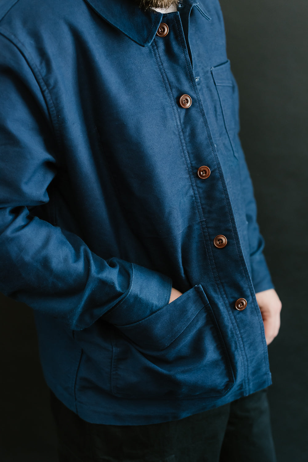 French Work Jacket Moleskin - Washed Indigo