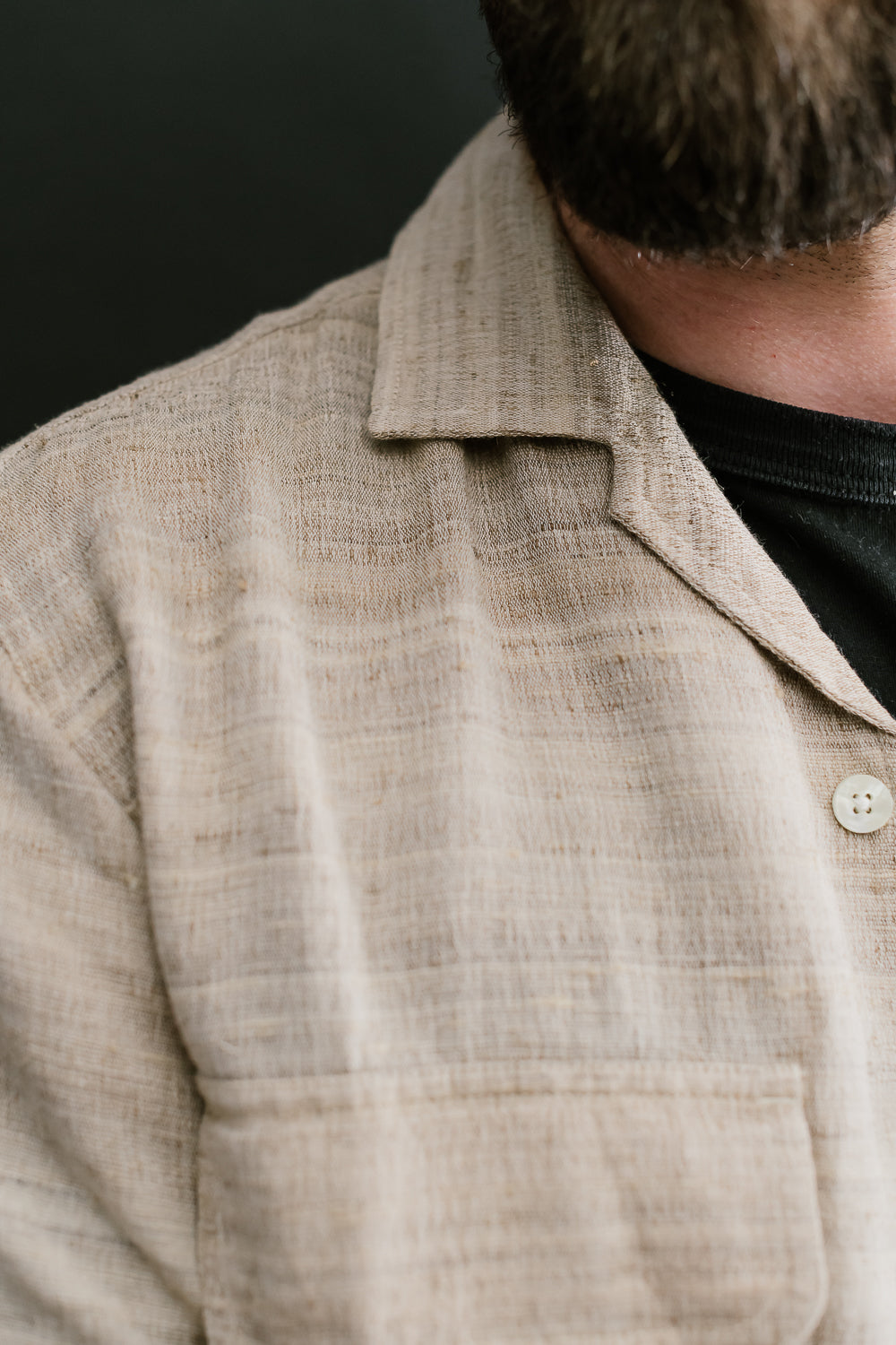 Open Collar Shirt Handloom Silk - Travertine