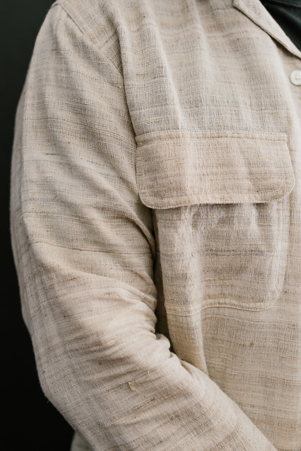 Open Collar Shirt Handloom Silk - Travertine | James Dant