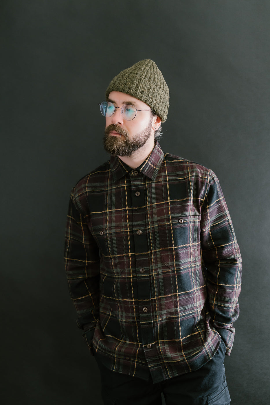 Utility Flannel Plaid  - Black Olive