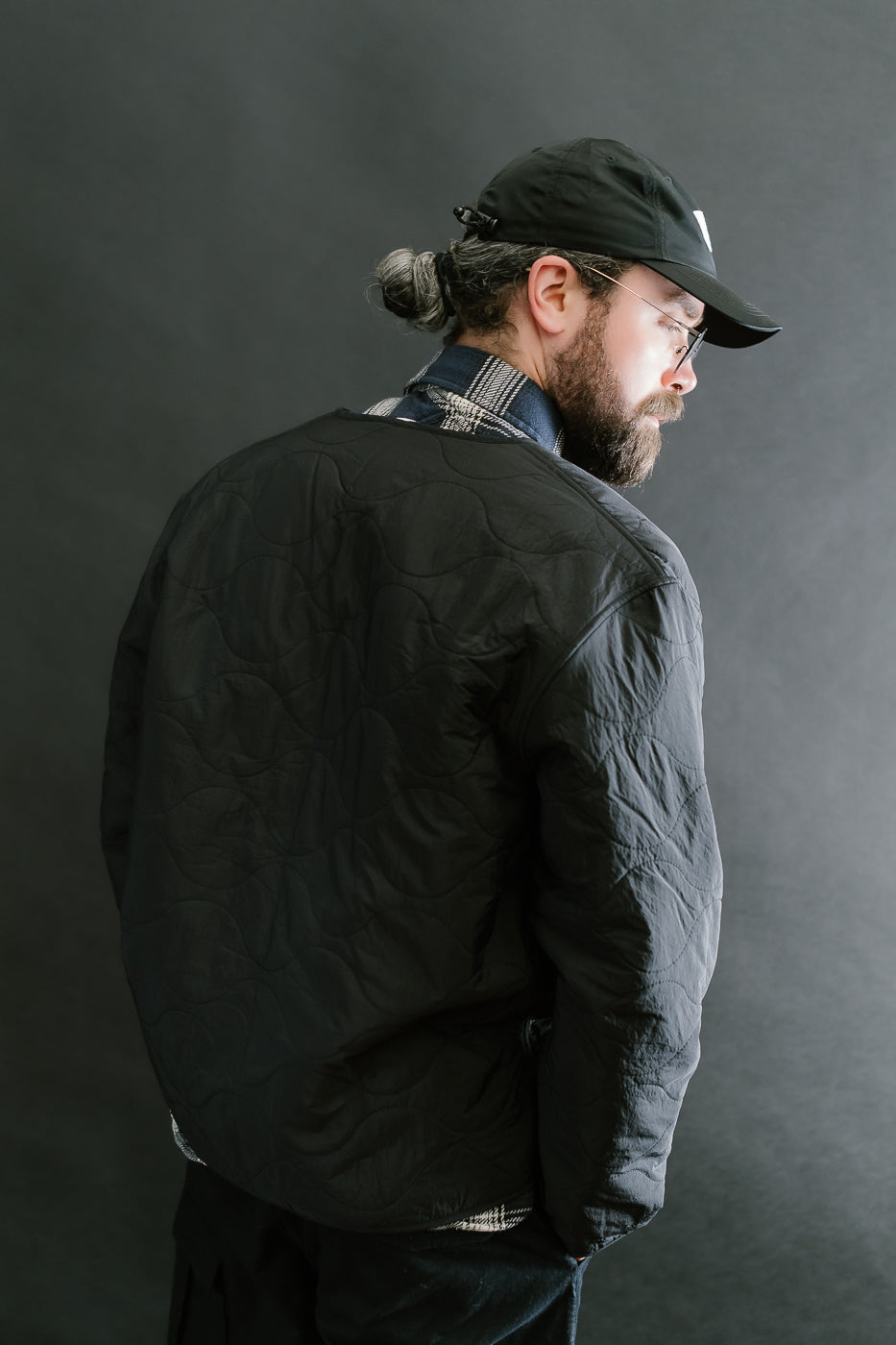 Zip Liner Jacket Quilted Nylon Sherpa Black James Dant