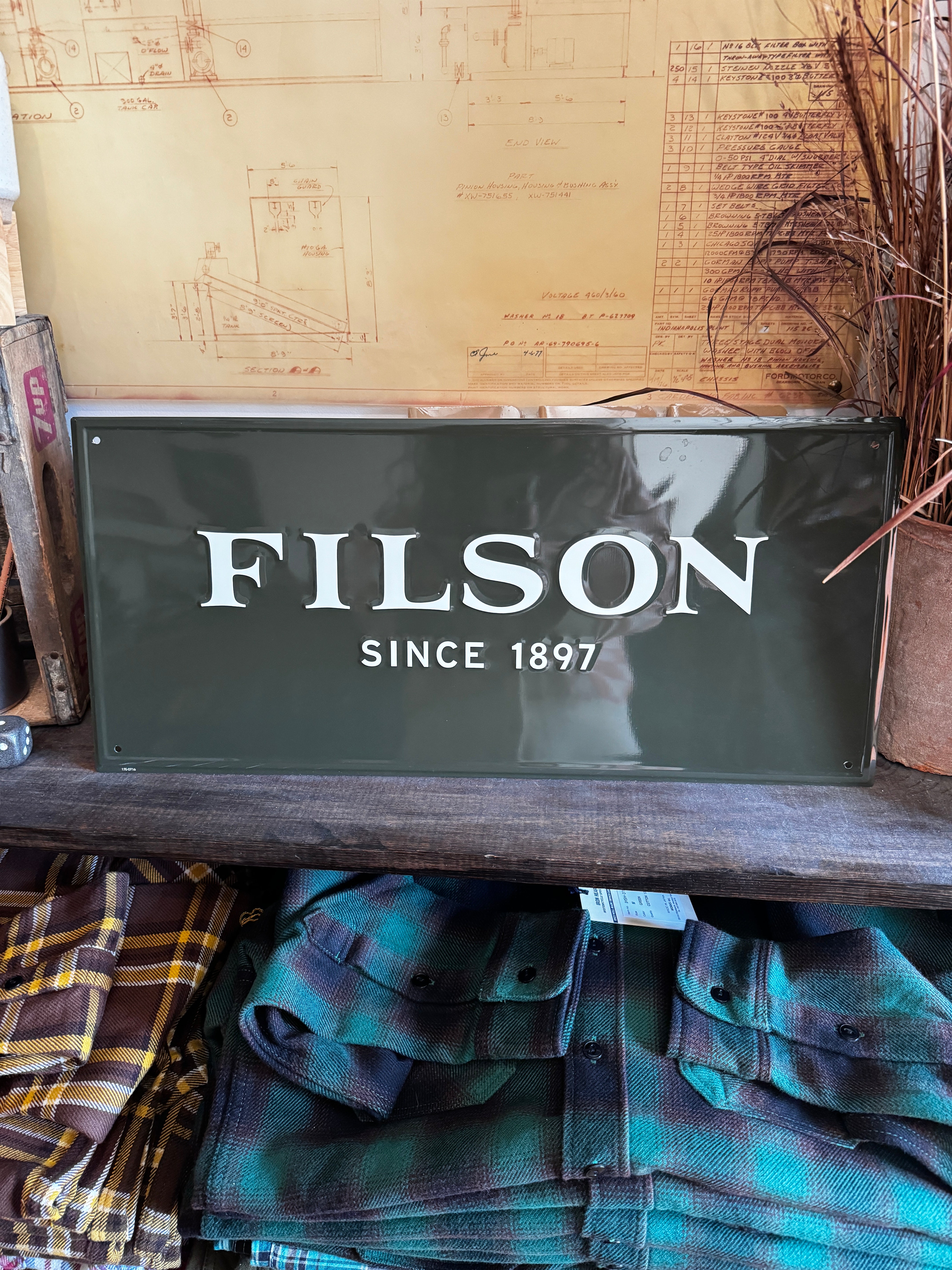 Like New Filson Metal Sign, Store Display - Green