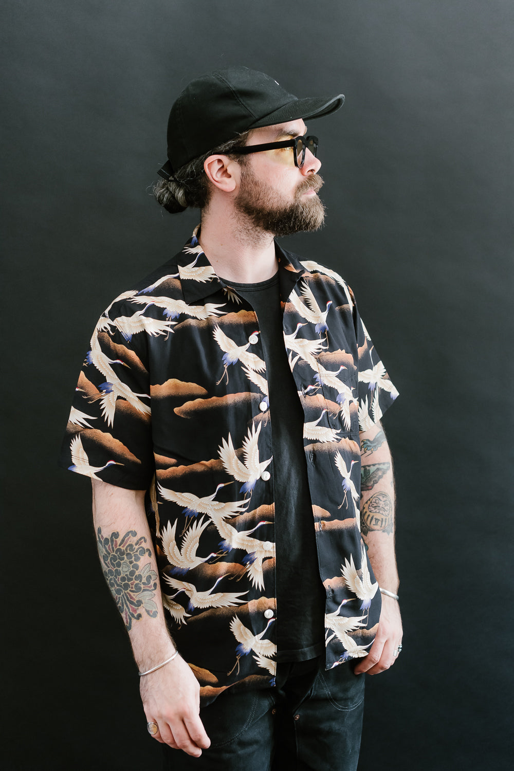 Hawaiian Shirt Cranes - Black