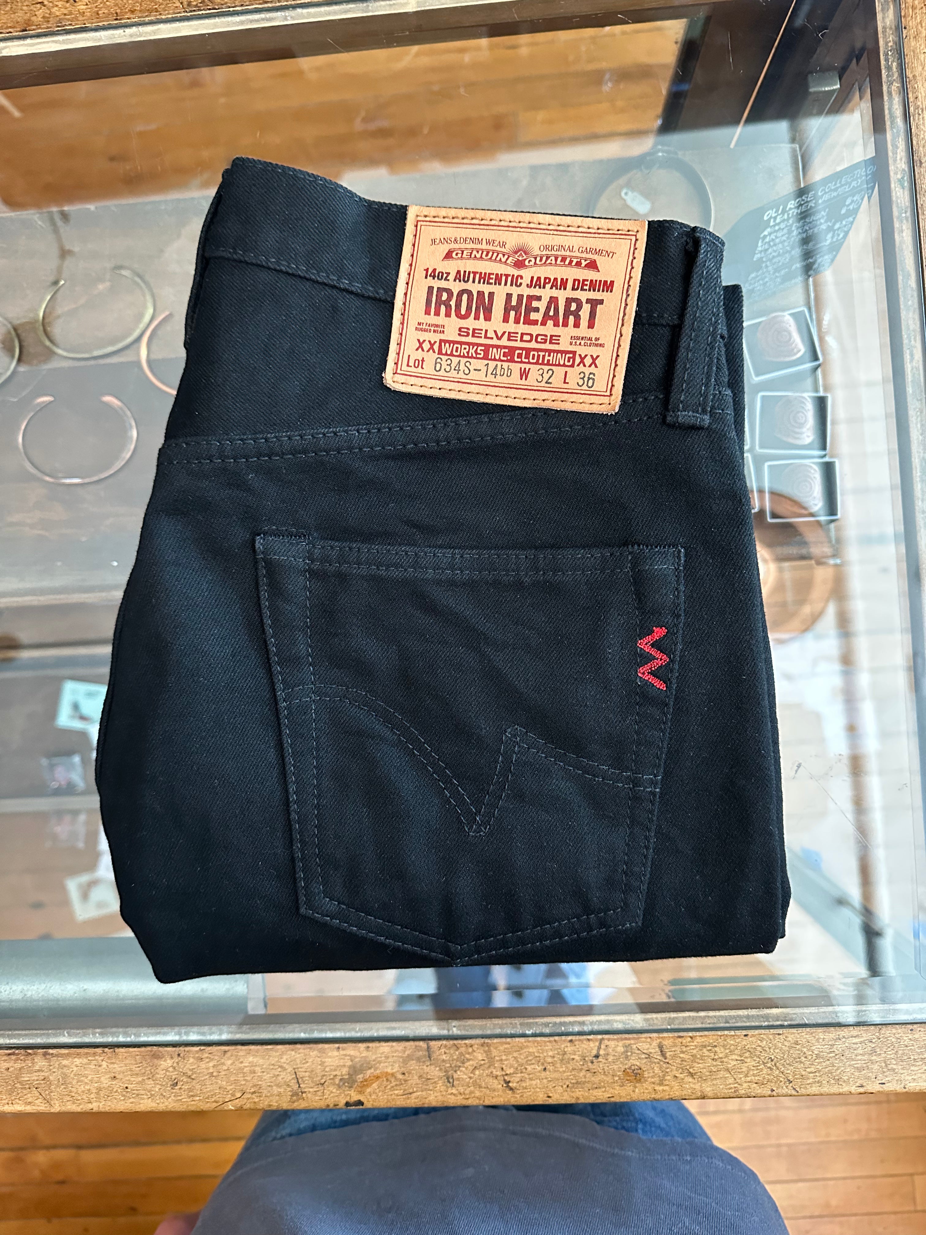 Gently Used Iron Heart 14oz 634S-14bb Jeans - Black - 32