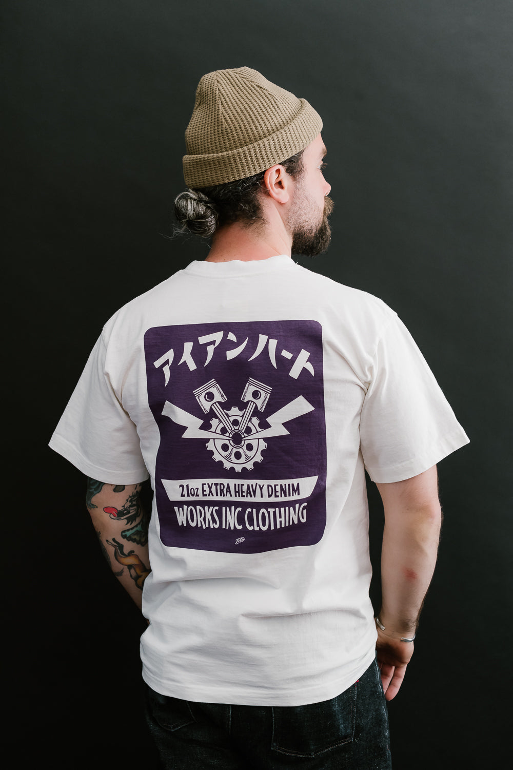 IHPT-2305-WHT - 7.5oz Printed Loopwheel Crew Neck T-Shirt - White, Purple