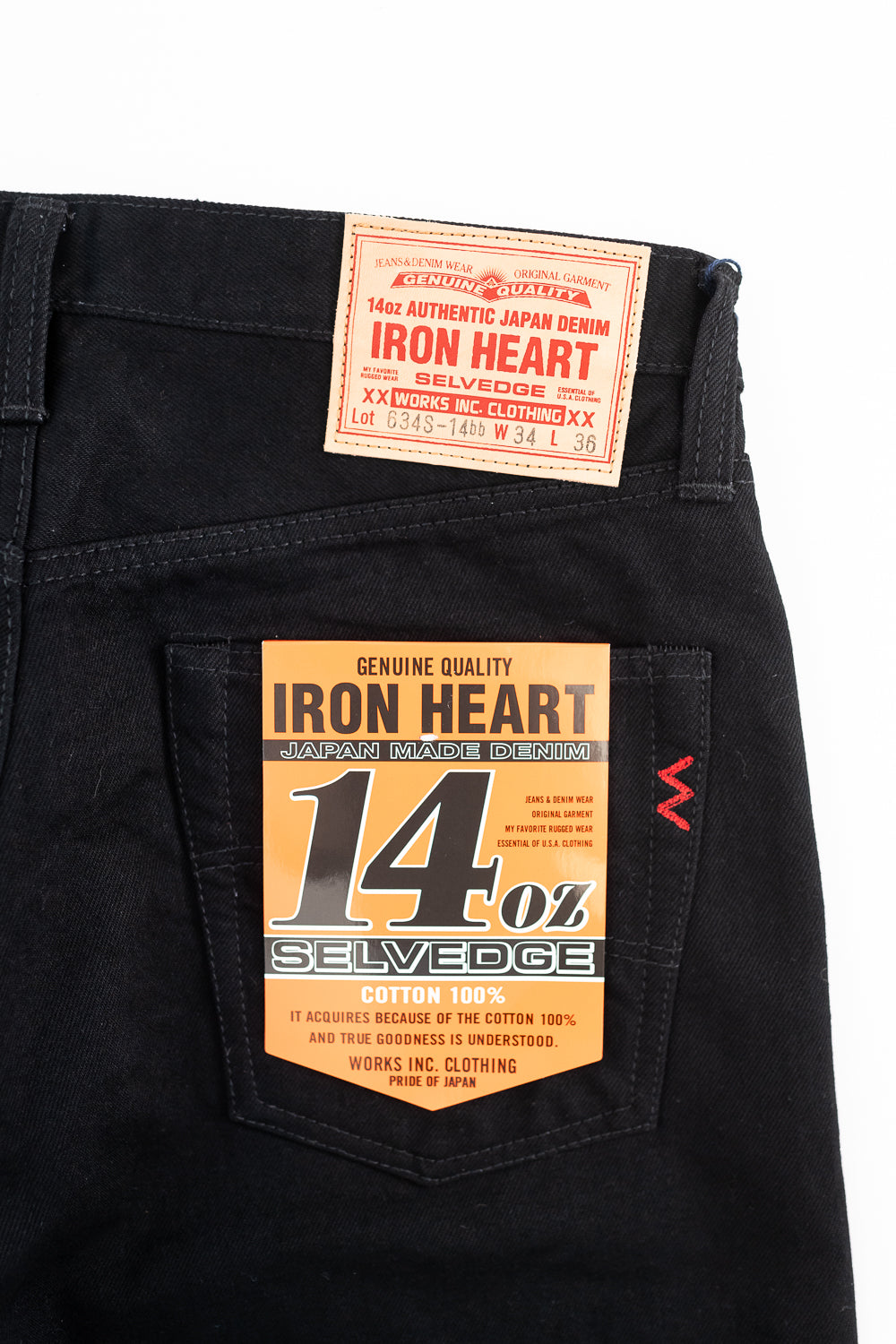 IH-634S-142bb - 14oz Selvedge Denim Straight Cut Jeans - Black/Black