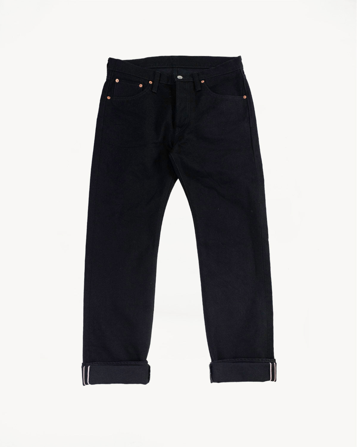 IH-666S-142bb - 14oz Selvedge Denim Slim Straight Cut Jeans - Black/Black