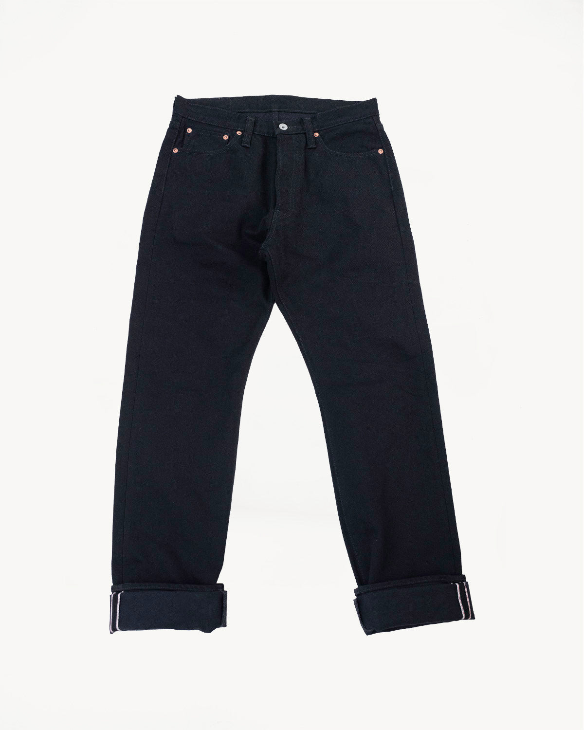 IH-888S-142bb - 14oz Selvedge Denim Medium/High Rise Tapered Jeans - Black/Black