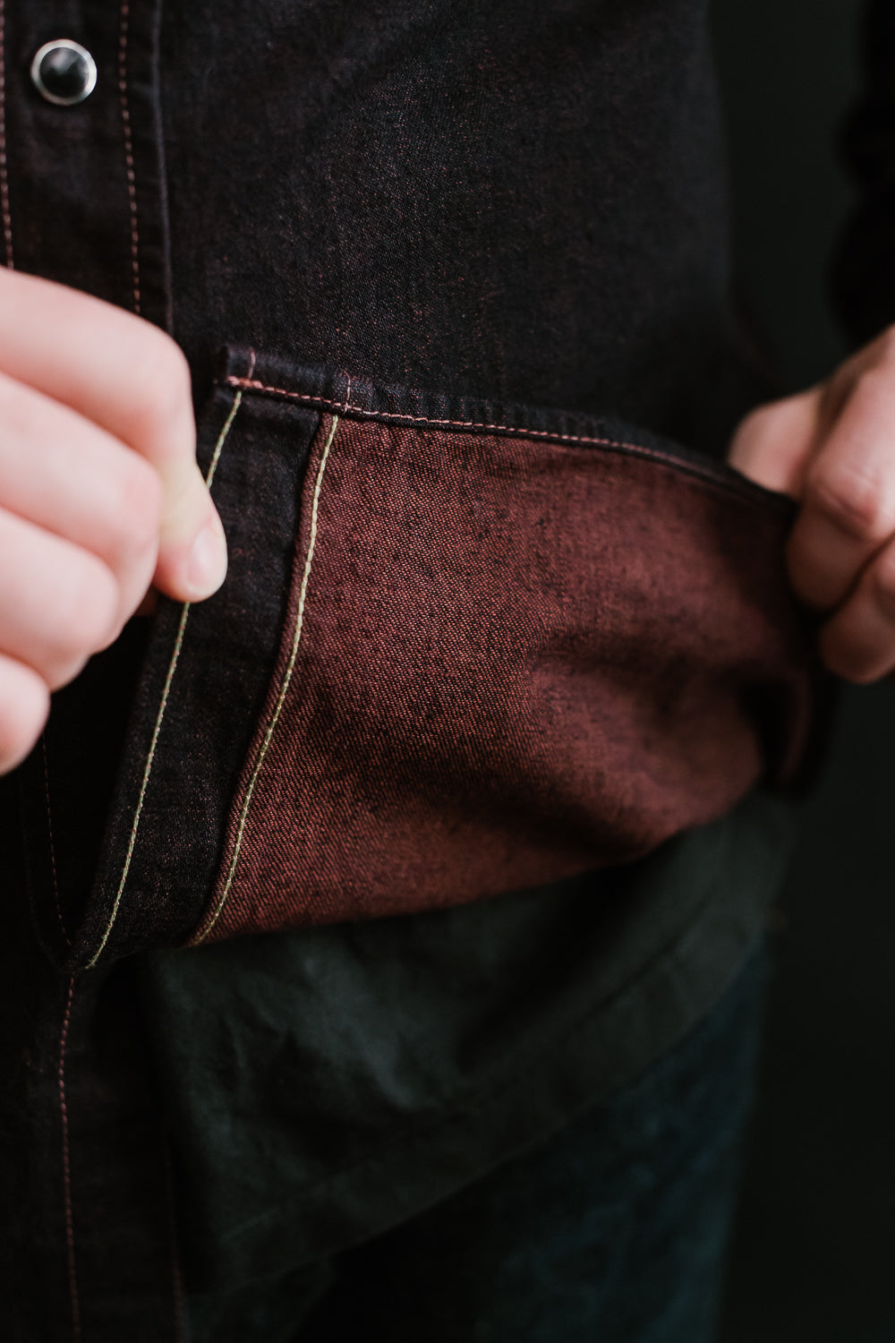 IHSH-352-RED - 10oz Selvedge Denim Western Shirt - Indigo Overdyed