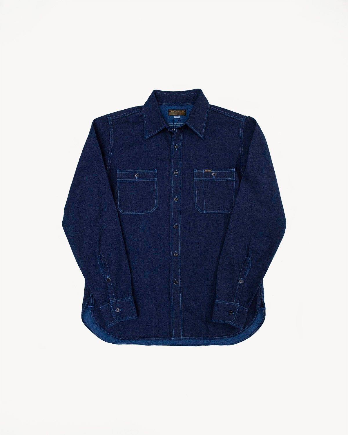 Iron Heart 285-PIN - Short Sleeved Work Shirt - 5.5oz Selvedge Pinstripe Chambray Indigo XXL