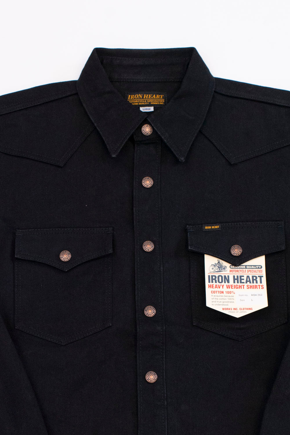 IHSH-362-BLK - 16oz Non-Selvedge Denim CPO Shirt - Superblack