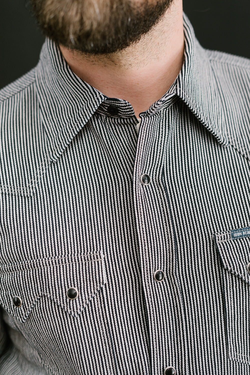 IHSH-365-IND - 8oz Herringbone Hickory Stripe Sawtooth Western Shirt - Indigo