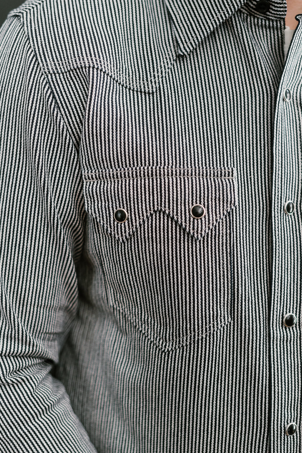 IHSH-365-IND - 8oz Herringbone Hickory Stripe Sawtooth Western Shirt - Indigo