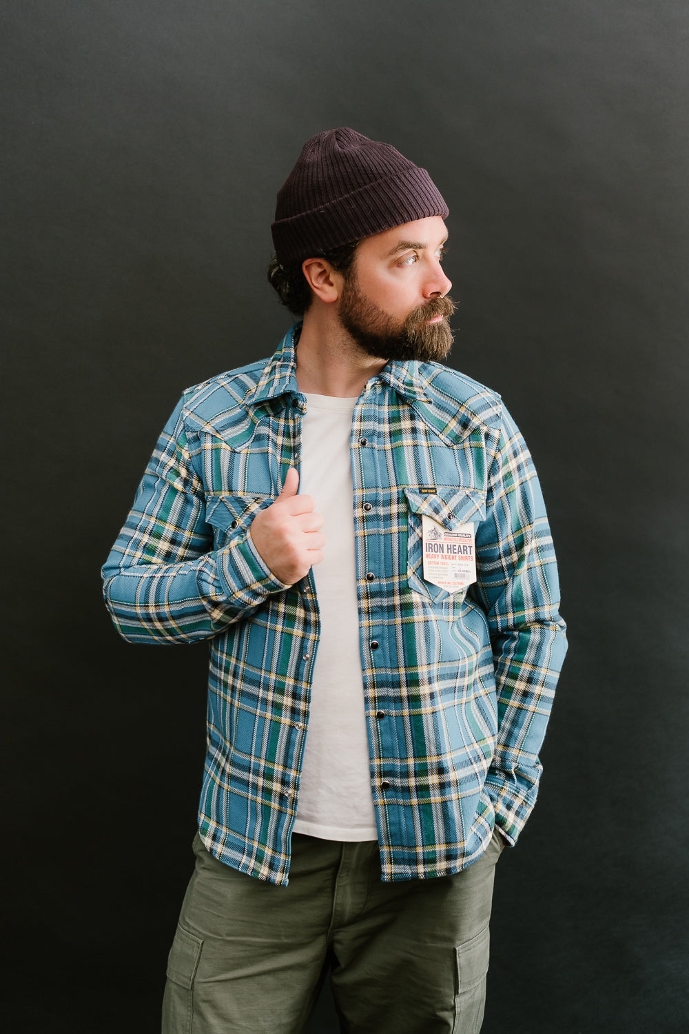 IHSH-370-BLU - Ultra Heavy Flannel Tartan Check Western Shirt