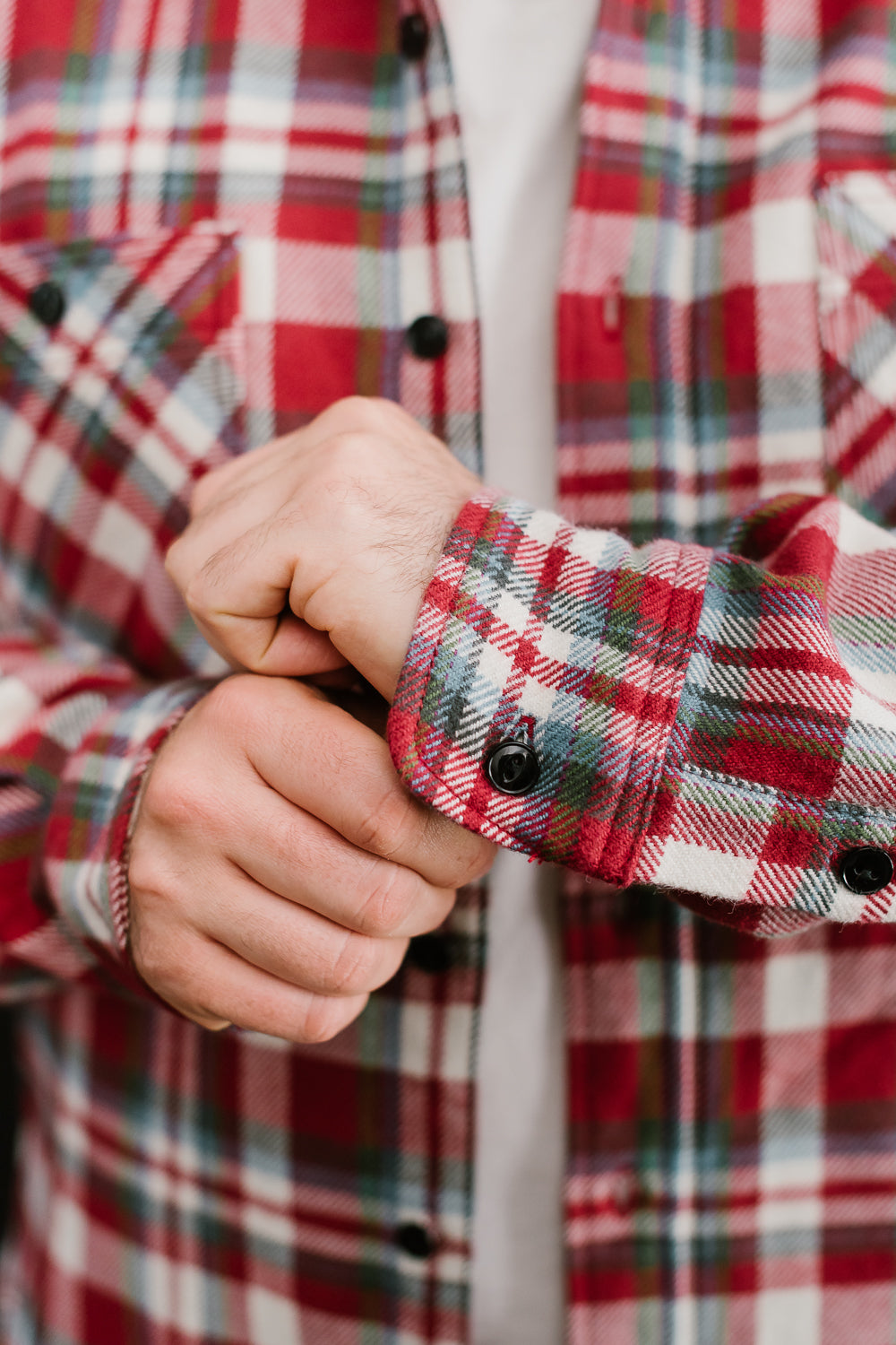 IHSH-371-RED - Ultra Heavy Flannel Crazy Check Work Shirt - Red