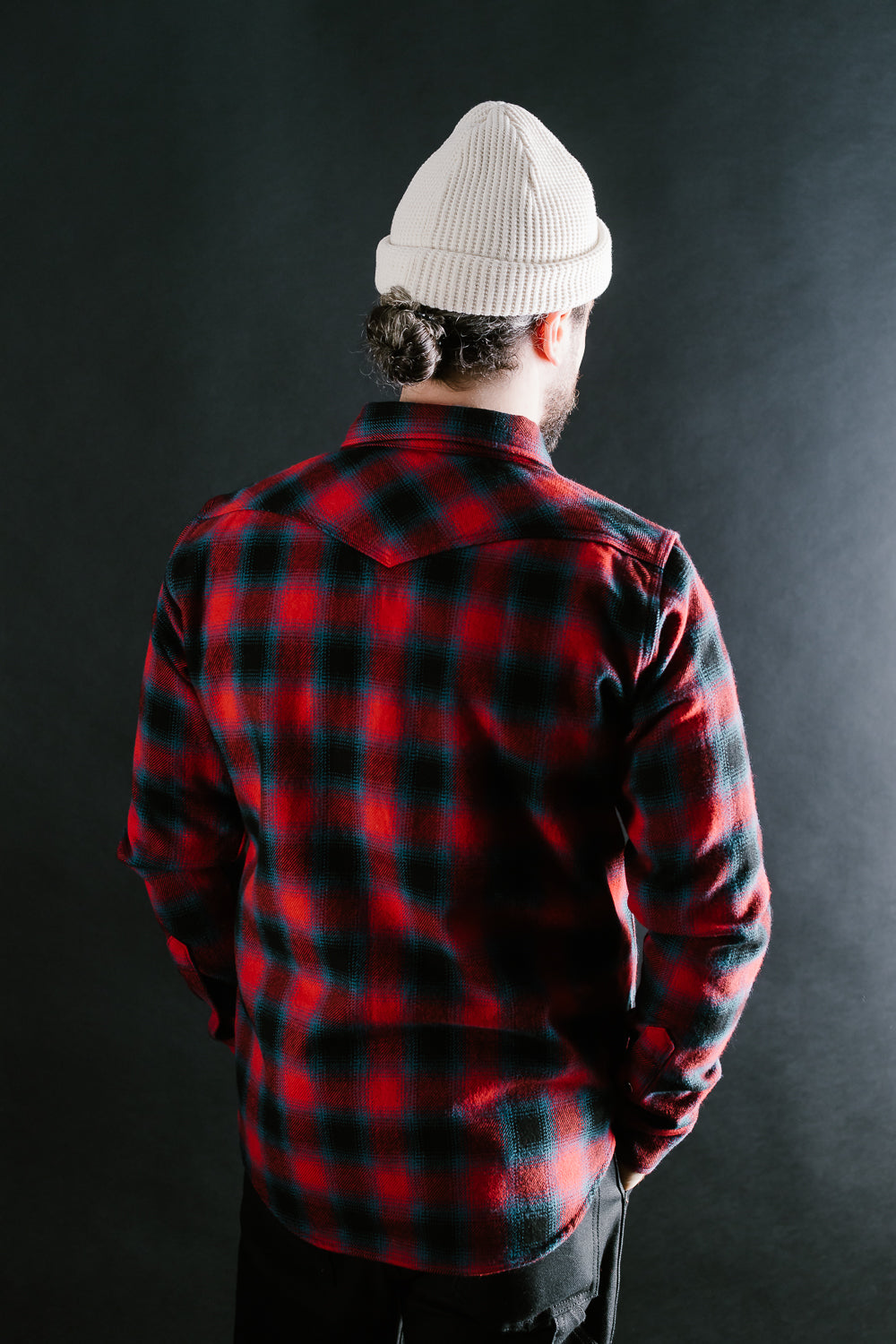 JieDa OMBRE PLAID WESTERN SHIRT RED 1ボックスシルエット