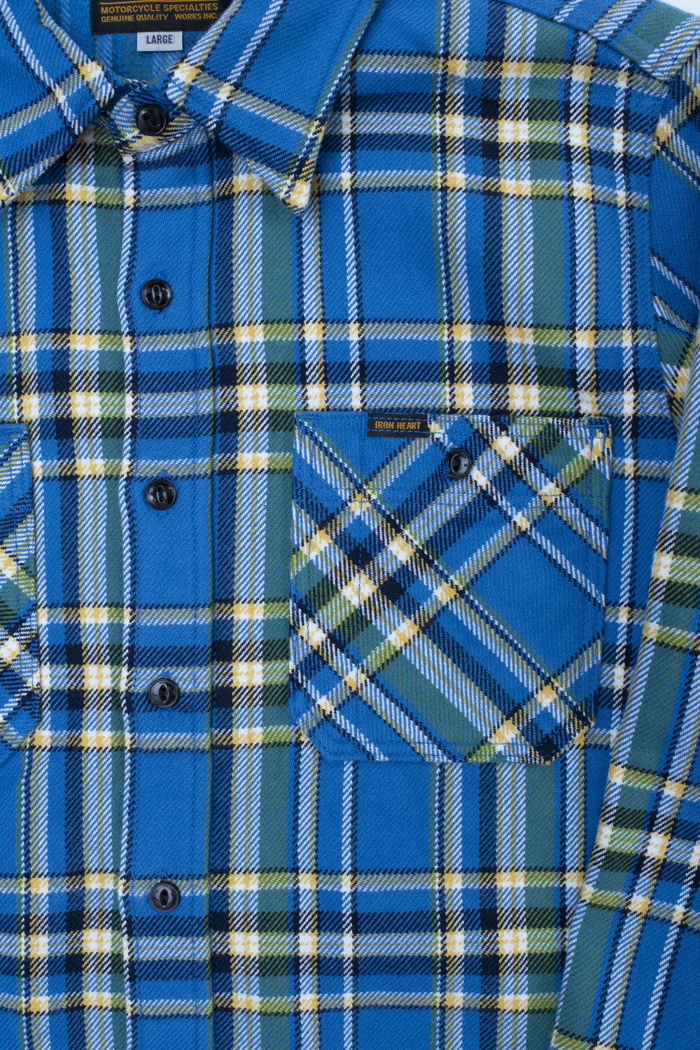 IHSH-376-BLU - Ultra Heavy Flannel Tartan Check Work Shirt - Blue