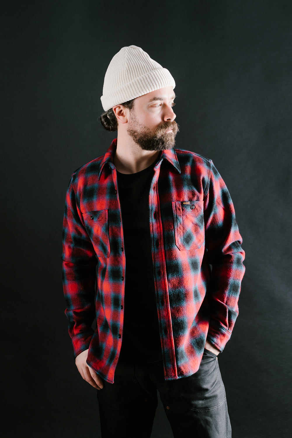 IHSH-379-RED - Ultra Heavy Flannel Ombré Check Work Shirt - Red