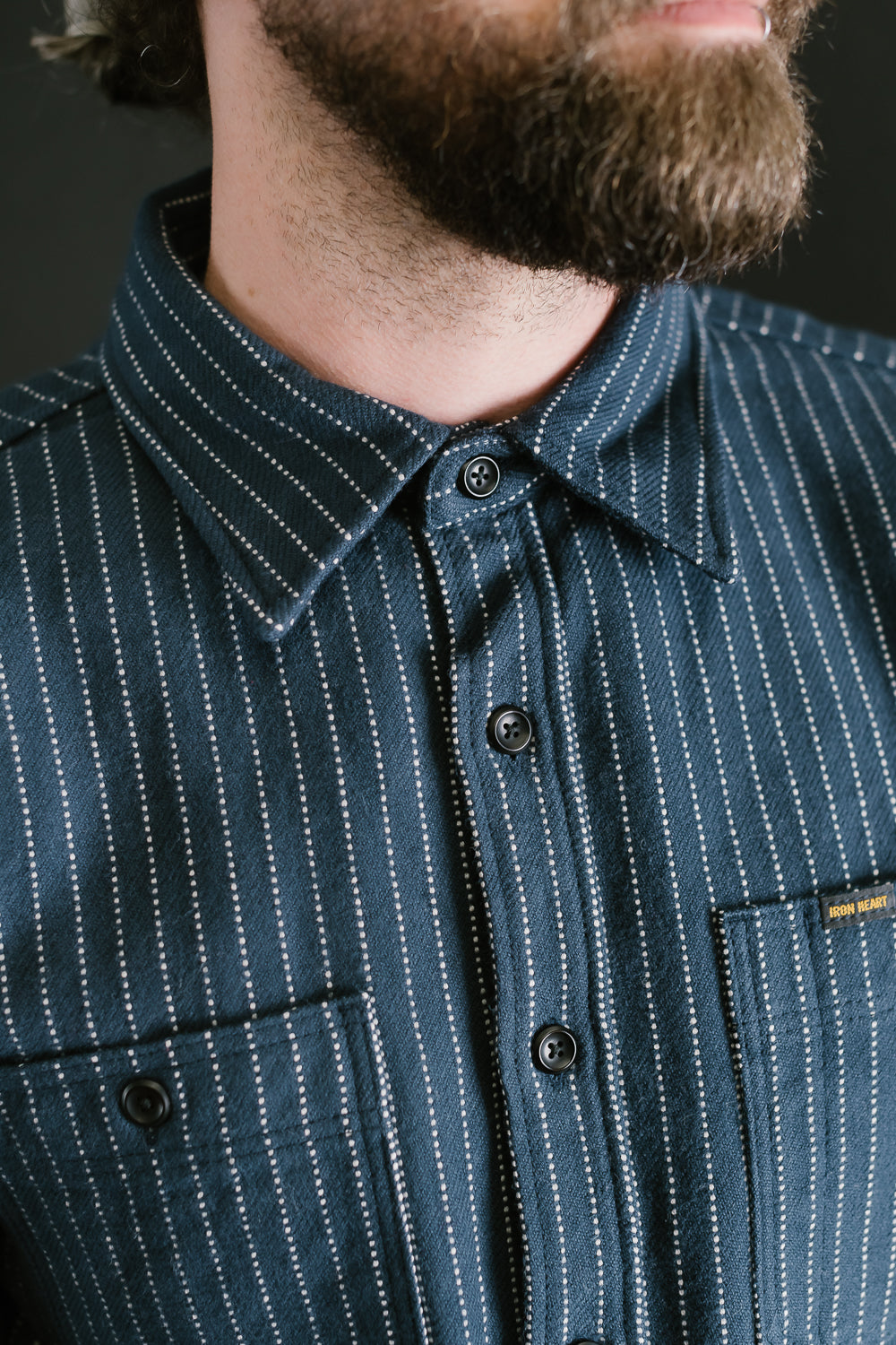 IHSH-402-NVY - 12oz Ultra Heavy Flannel Chalk Stripe Work Shirt - Navy