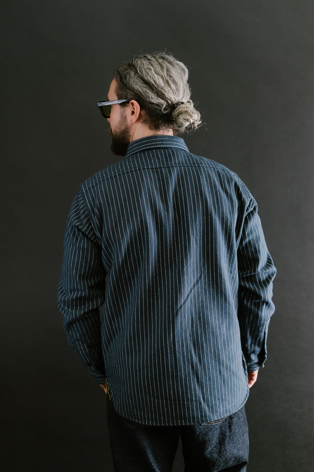 IHSH-402-NVY - 12oz Ultra Heavy Flannel Chalk Stripe Work Shirt - Navy