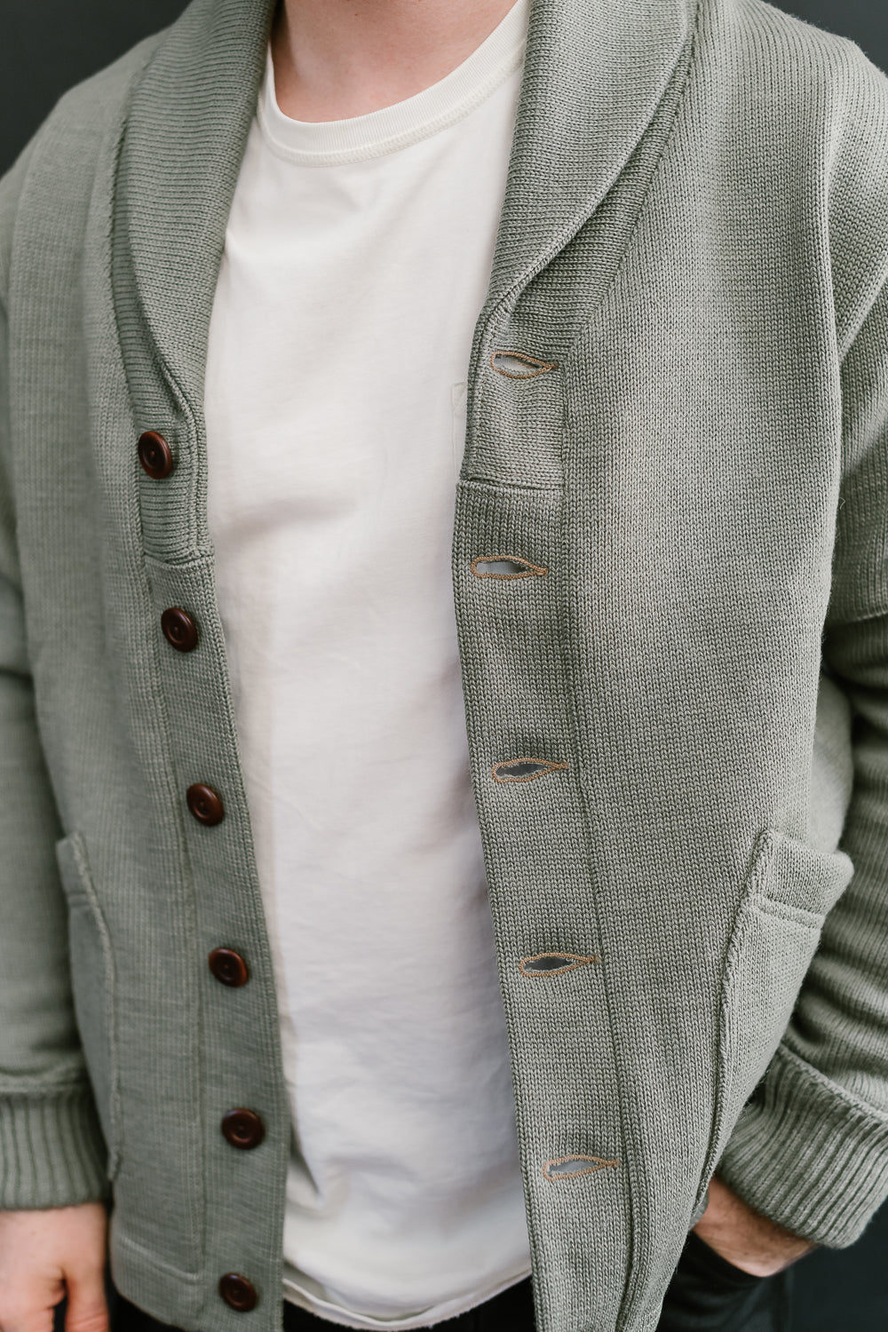 James Dant x Dehen - Shawl Sweater Coat 2.0 - Sage, Field Tan
