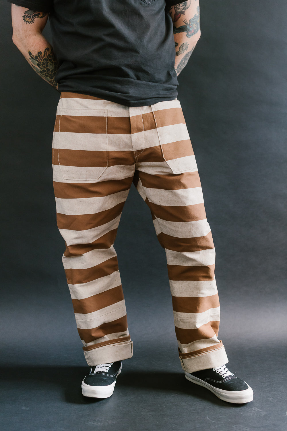 Lot 1230 - Striped Prisoner Pants - Brown