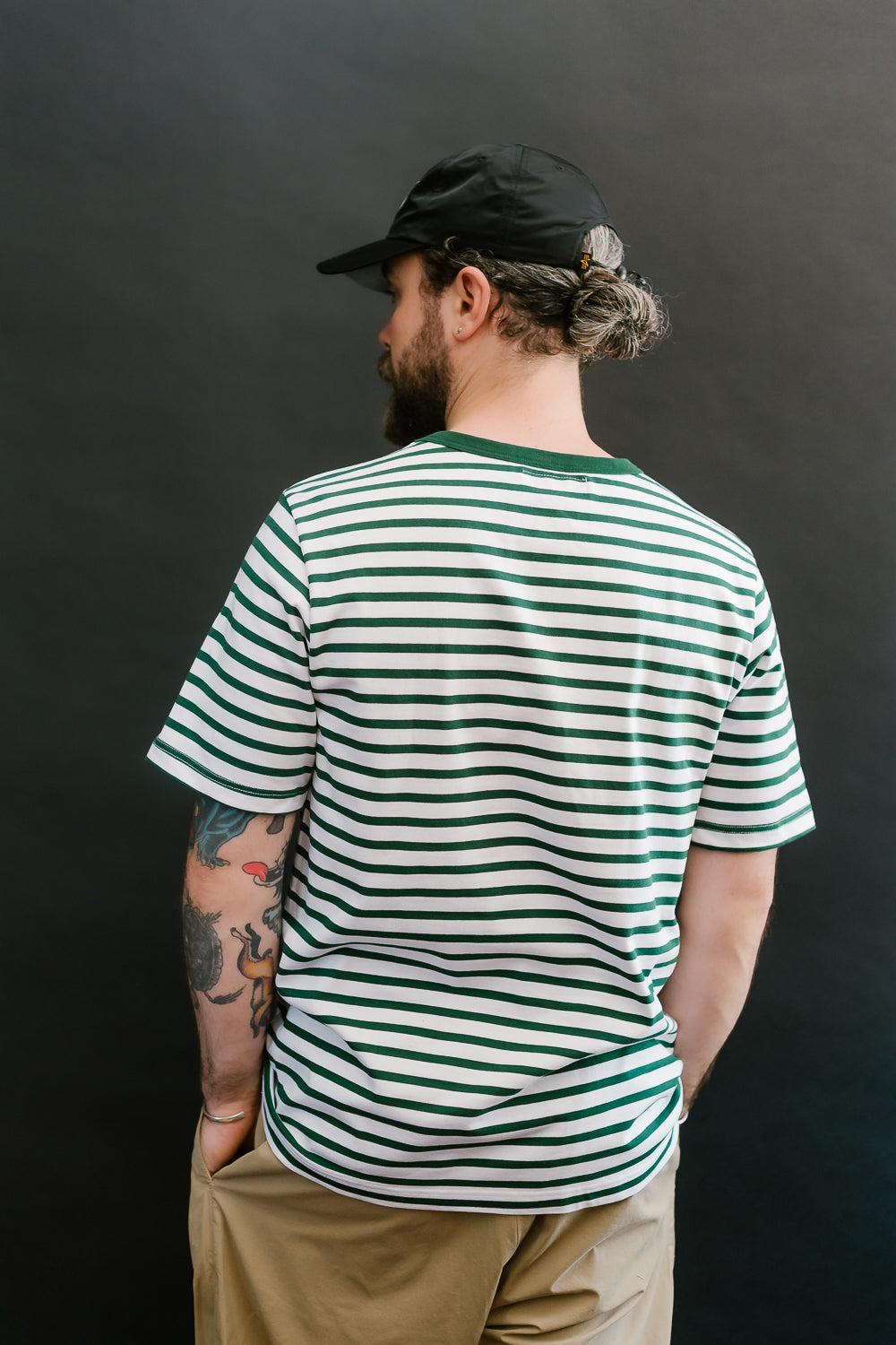 2M14.41201 - 7.9oz Circular Knit Relaxed Fit Stripe T-Shirt - Green, White