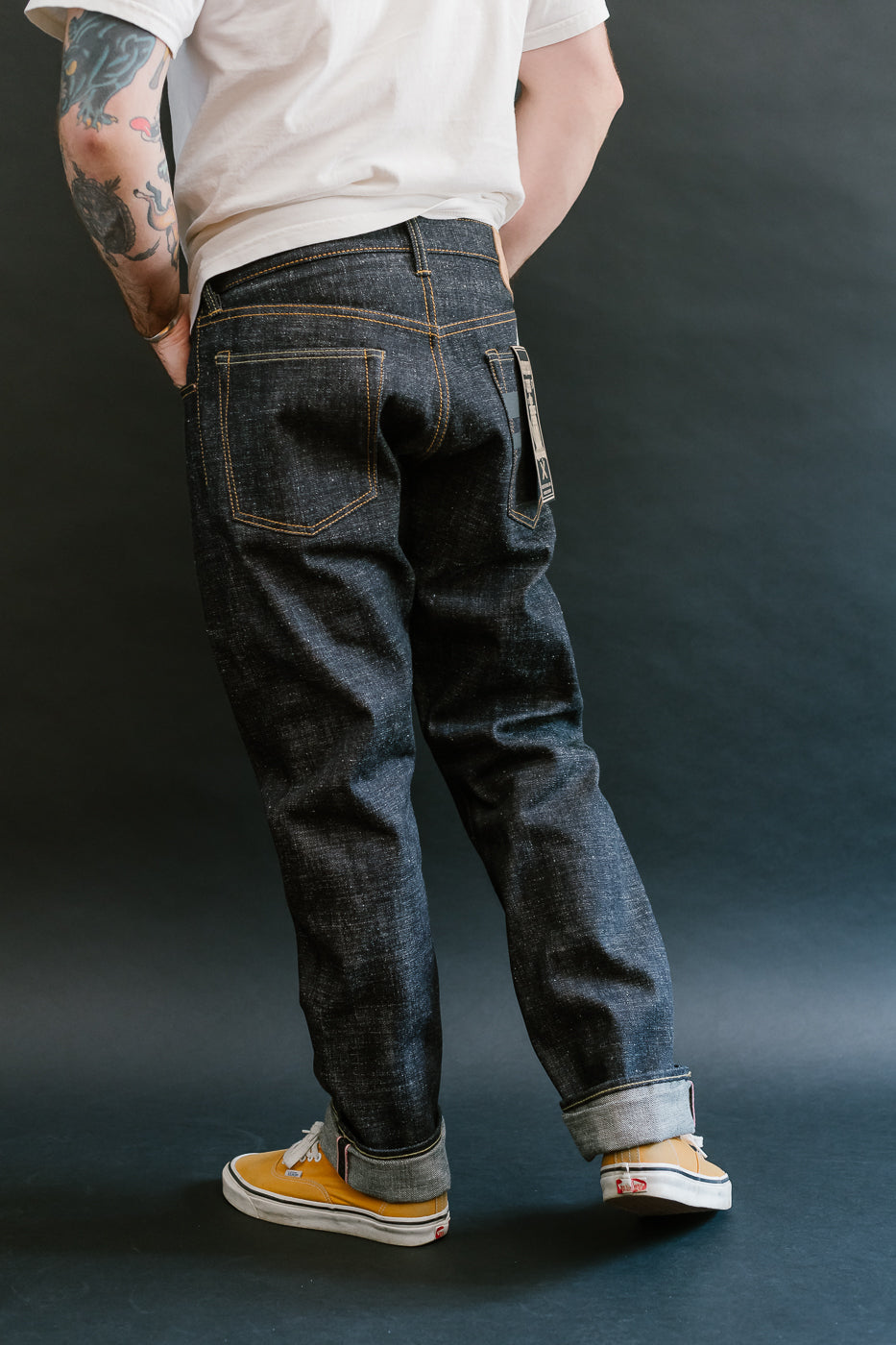 0605-82SP - 16oz - Texture Selvedge Custom Black Battle Stripes - Natural Tapered