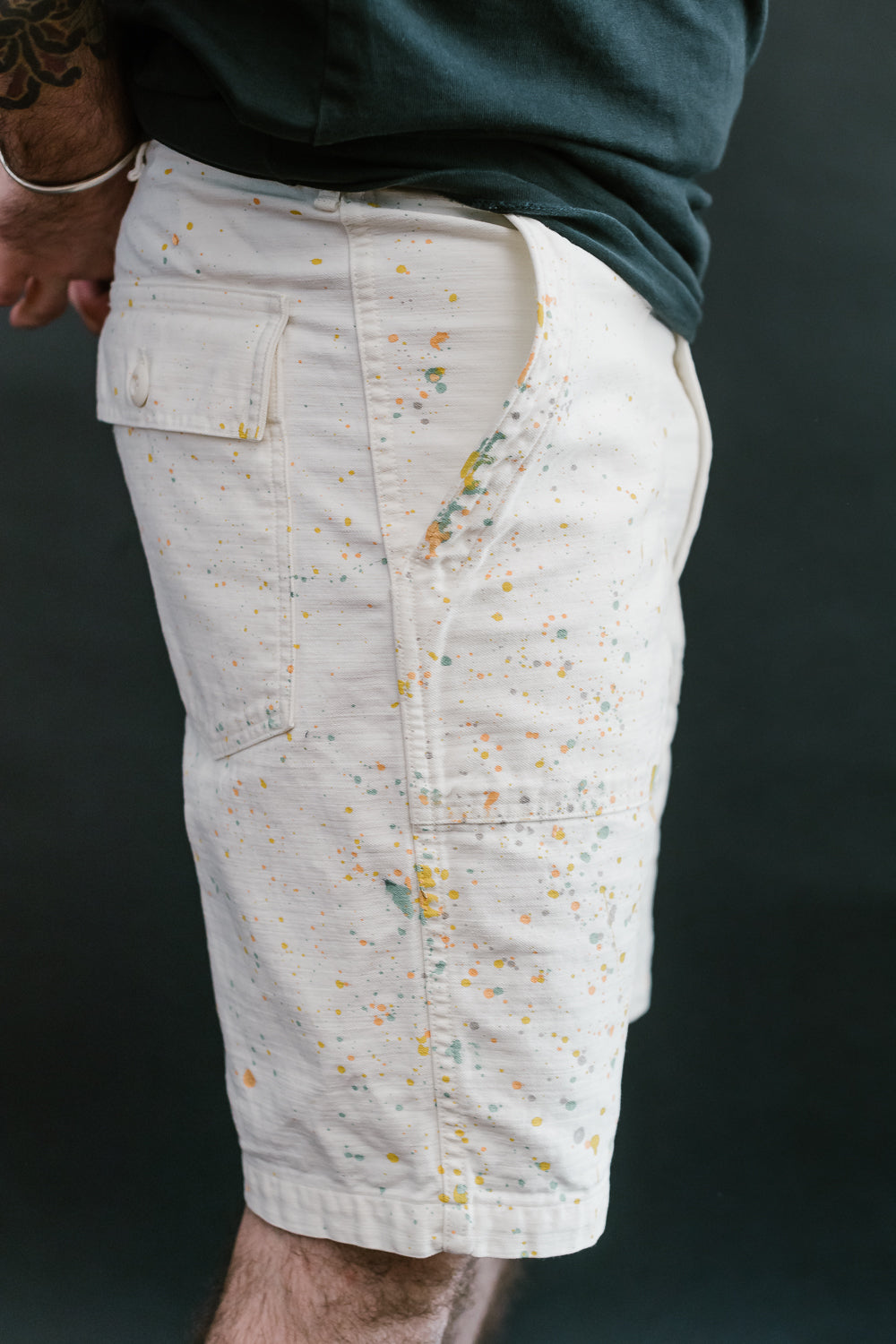 01-7002-P66 - Fatigue Shorts with Paint - Ecru