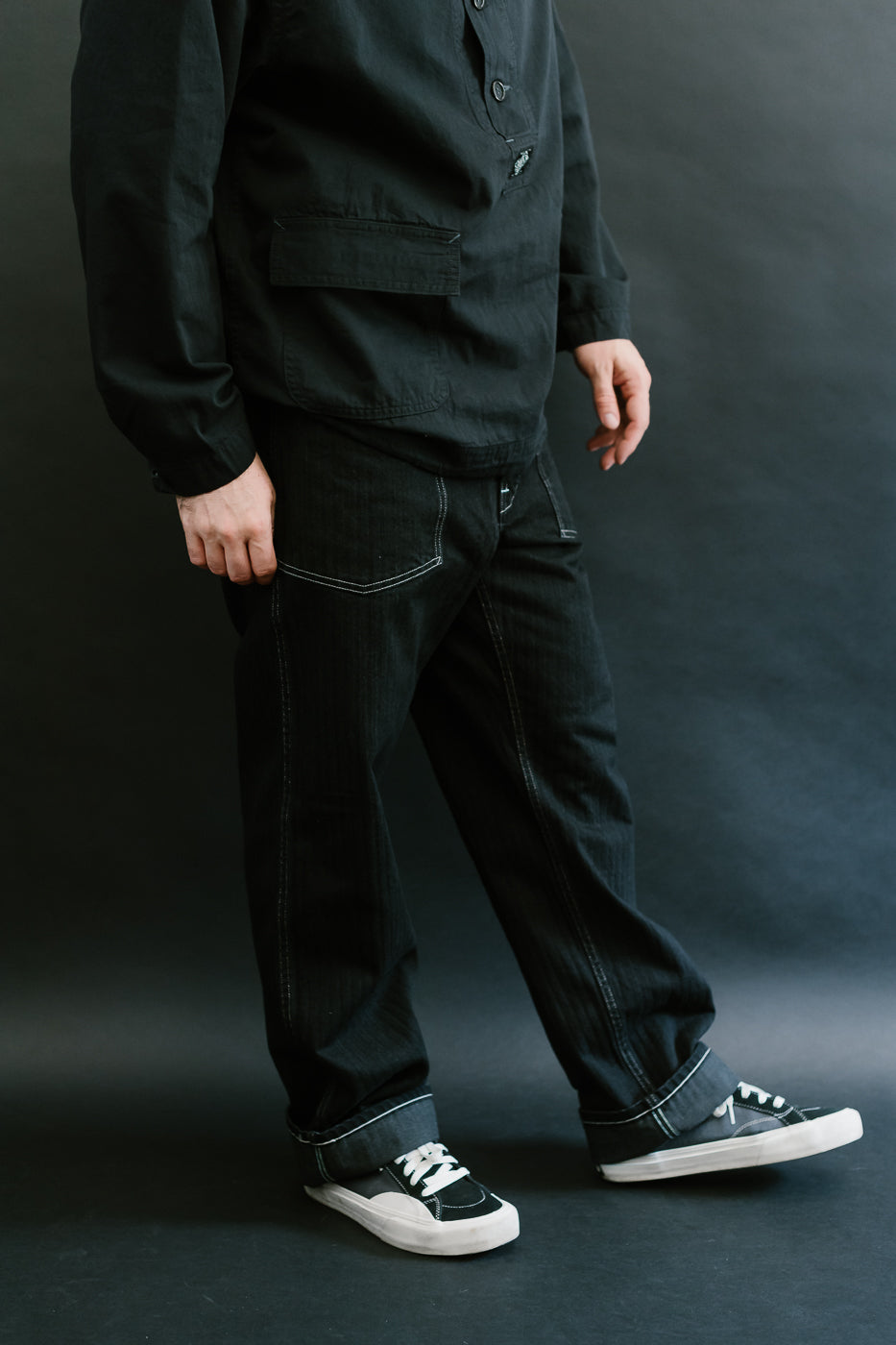 1301-HBB - Army Pants Herringbone Denim - Black