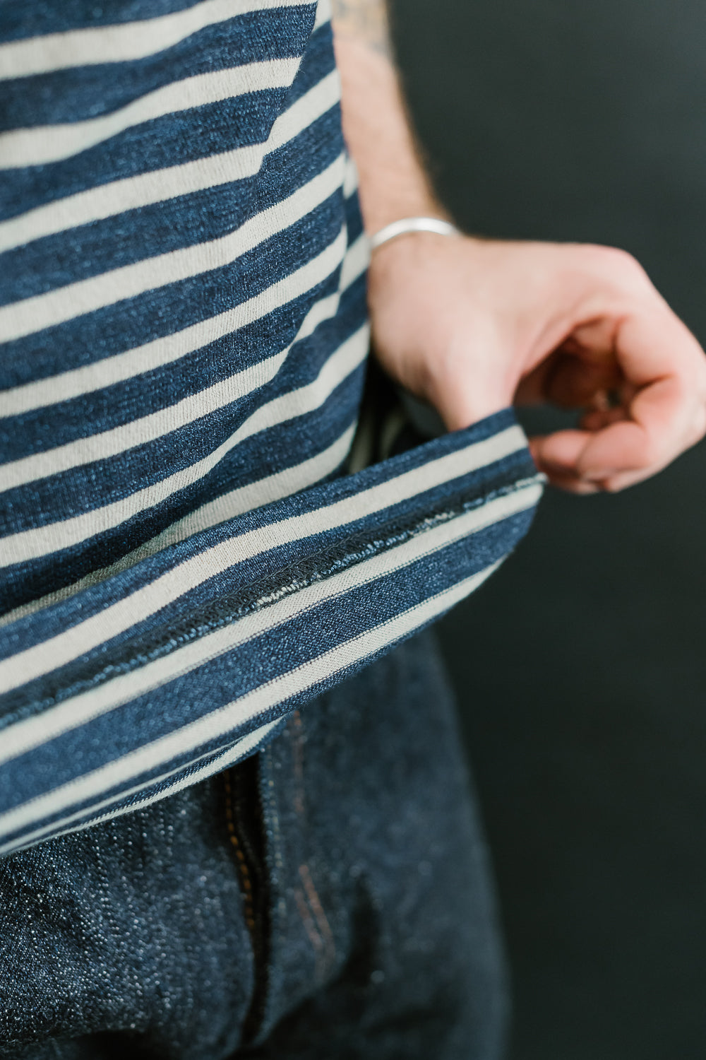 SS-5407-1 - Knitted Heavyweight Striped Tee Shirt - Indigo, Beige