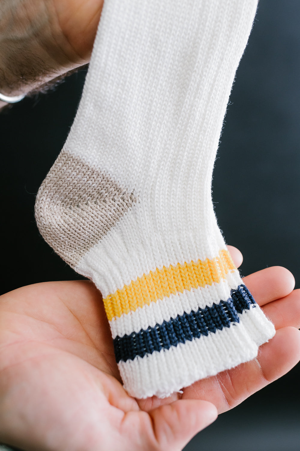 R1404 - Old School Ribbed Ankle Sock - White, Navy, Yellow