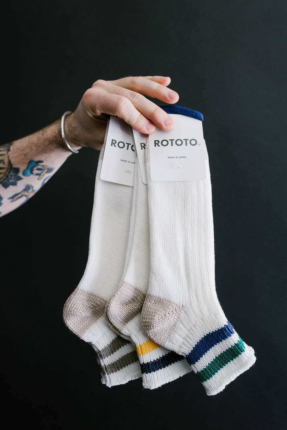R1404 - Old School Ribbed Ankle Sock - White, Navy, Yellow